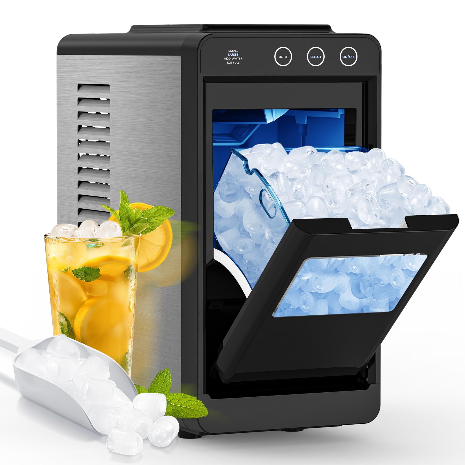 COWSAR Ice Maker Countertop, Portable Ice Machine with Self-Cleaning, 26.5 lbs/24Hrs, 8 Ice Cubes in 6 Mins, Ice Basket and Scoop, Ideal for Home, Kitchen, Bar, Camping