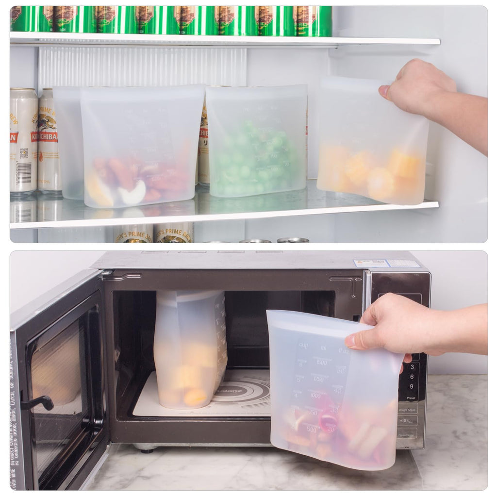Reusable Food Bags, 12 Pack 100% Silicone Food Storage Bags Stand Up Zip Lock Container, Freezer Microwave Oven Dishwasher Safe, 4 Medium 4 Small 4 Extra Small, Aqua