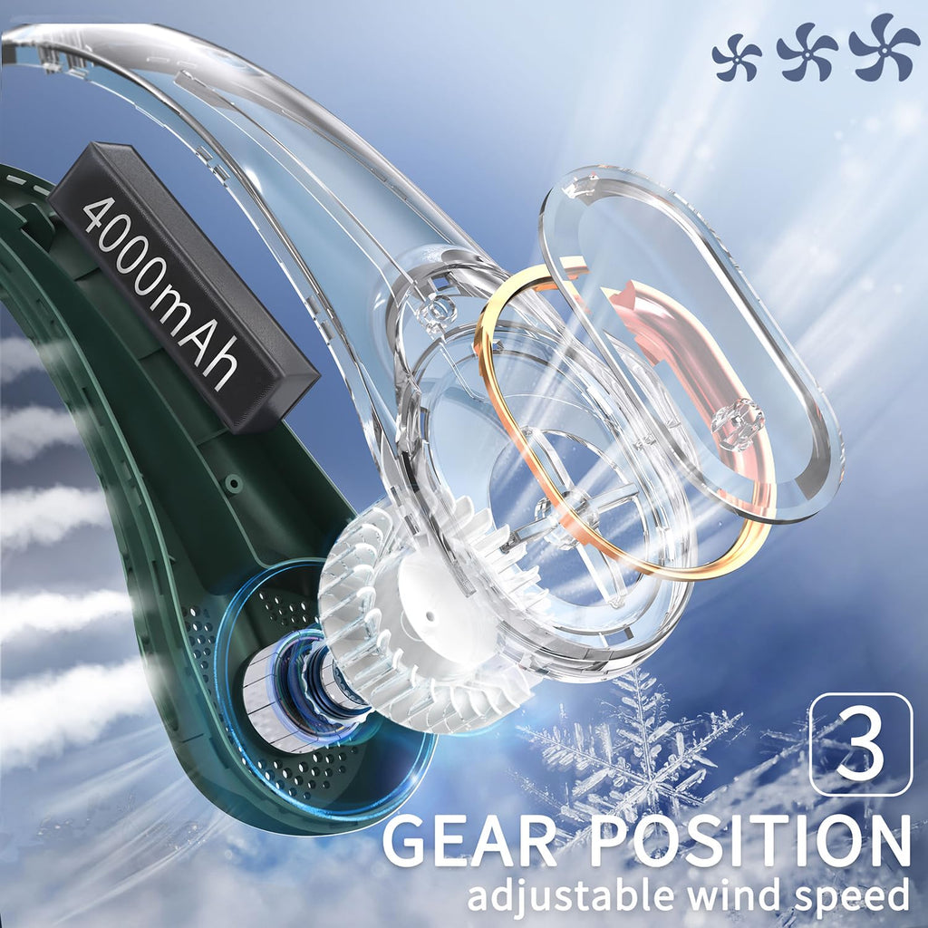 FrSara Neck Fan, Portable Personal Fan Strong Wind, 4000mAh, Air Volume,360° Cooling, No Hair Twisting, Air Volume On 2 Sides, Non-Slip, Quick Charge, Long Use Time, Gift for Women, Men, Birthday