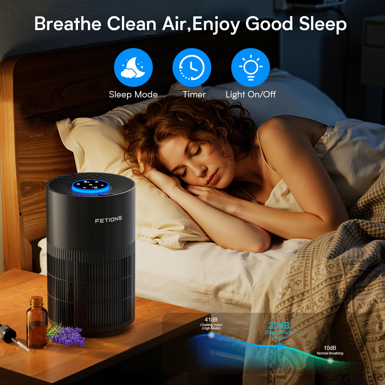 Air Purifiers for Bedroom Home up to 1200Ft², Small Air Purifier for Bedroom, H14 HEPA Air Purifiers for Home Pets,with Sleep Mode, 3 Speeds, Timer, Aroma Function
