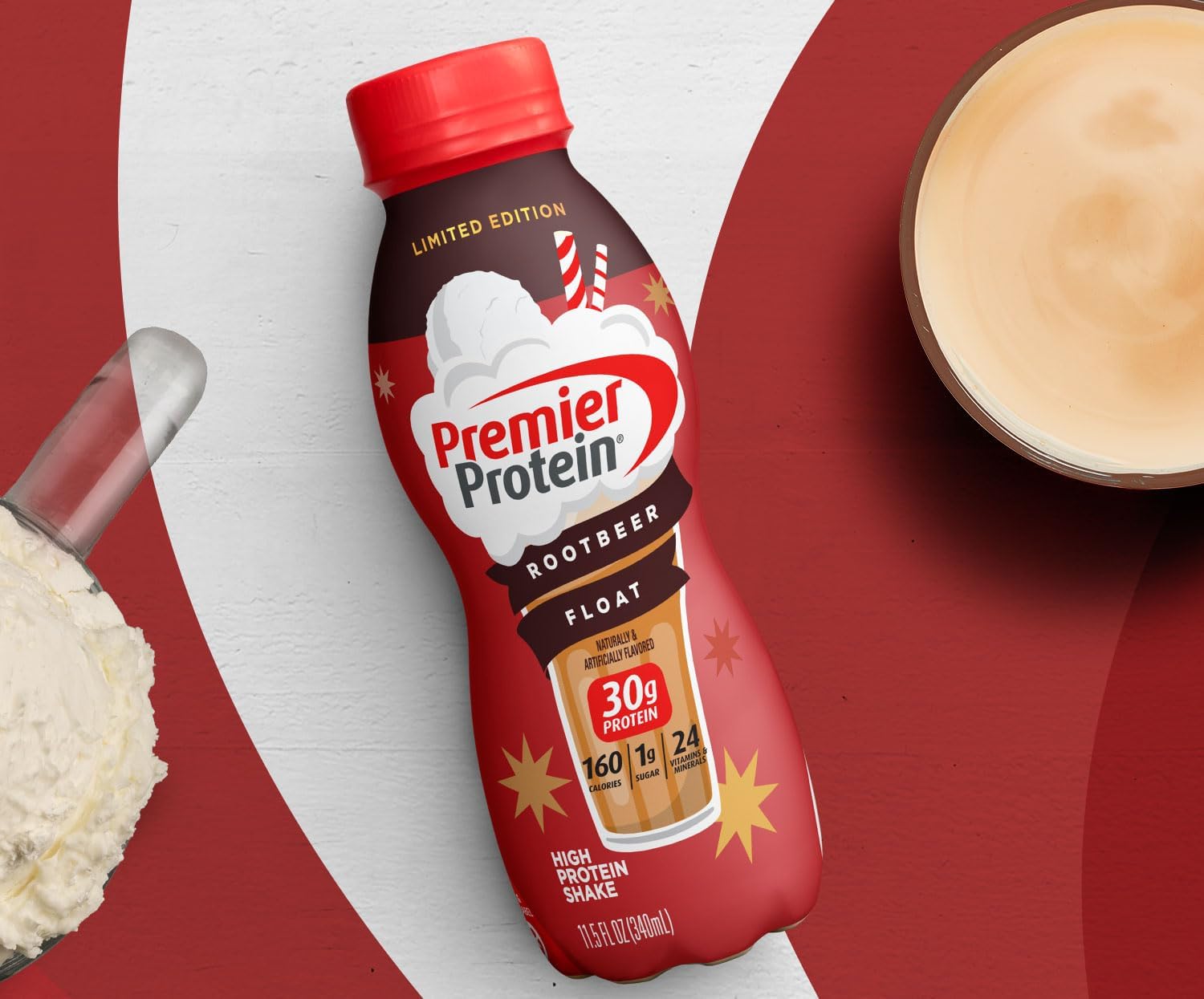 Premier Protein Shake Root Beer Float & Cinnamon Roll Flavors, 30g Protein, 1g Sugar, 24 Vitamins & Minerals, 11.5 oz, 12 Pack