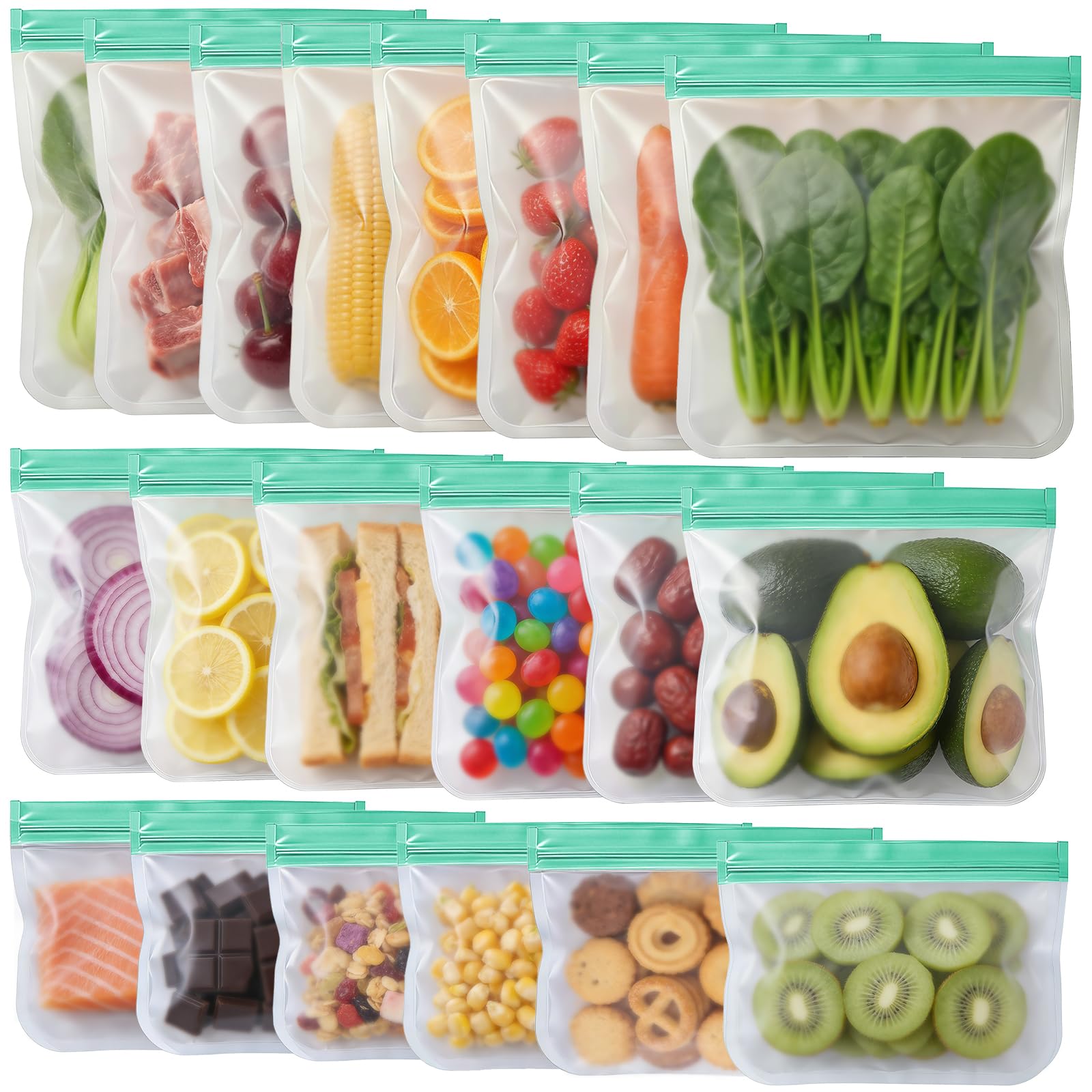 10 Pack Reusable Freezer Bags, Leakproof Reusable Silicone Food Storage Bags BPA Free Contaizers, Snack Sandwich Gallon Bags for Meal Prep, Marinate Meat, Salad Fruit, Veggies, Lunch, Travel, Kitchen