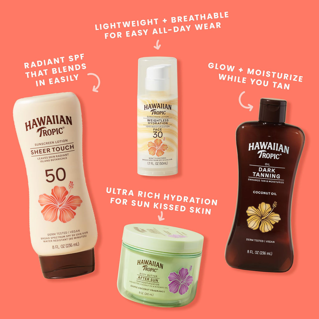 Hawaiian Tropic Sheer Touch Lotion Sunscreen SPF 70, 8 Fl Oz | Broad Spectrum, Oxybenzone Free, Sunblock Lotion, Hawaiian Tropic Sunscreen SPF 70, 8 Fl Oz