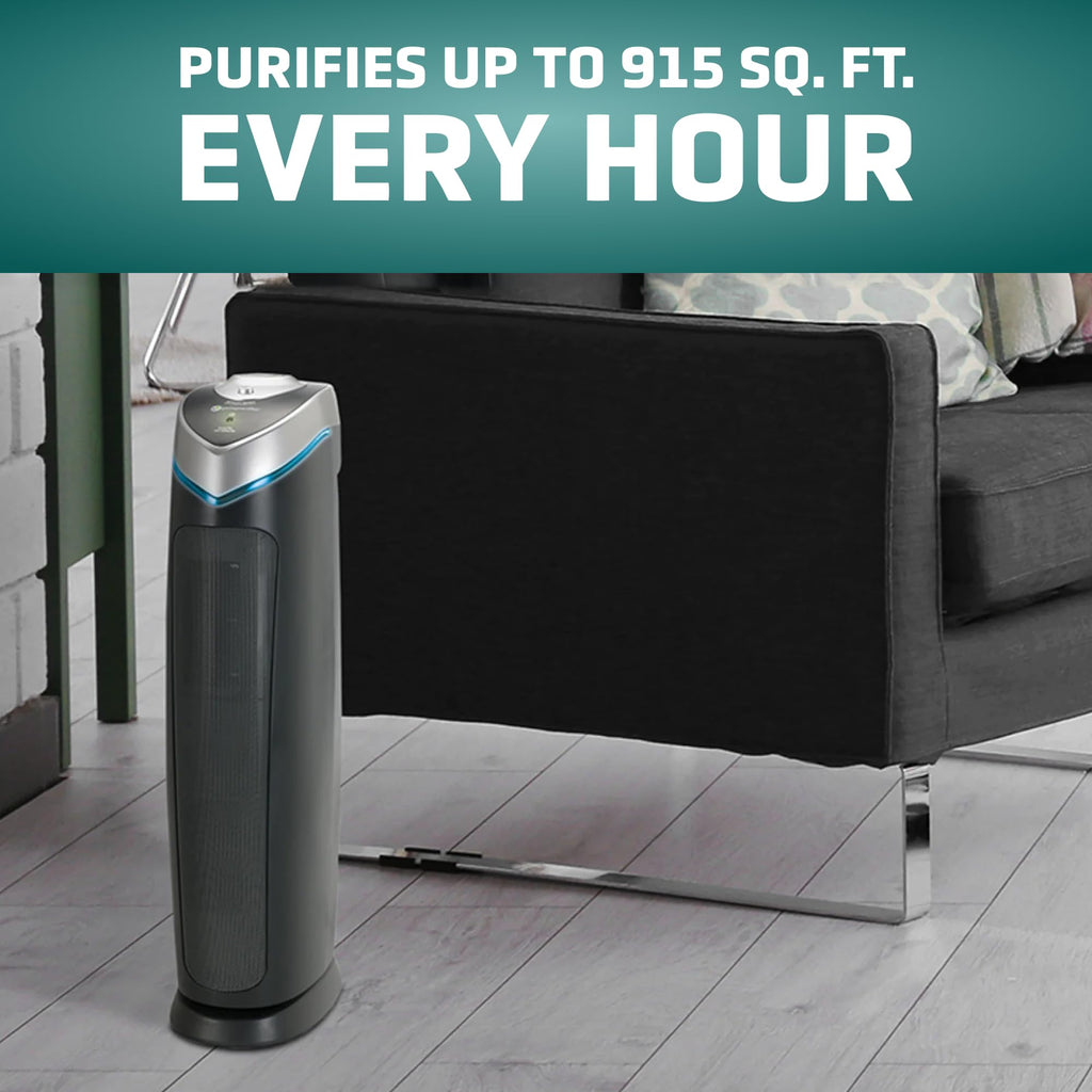 GermGuardian 5-In-1 HEPA Air Purifier for Home, Large Rooms Up To 915 Sq. Ft. with HEPA Pet Air Filter, UV-C Light & Odor Reduction, AC5250PT, 28" Tower, Gray