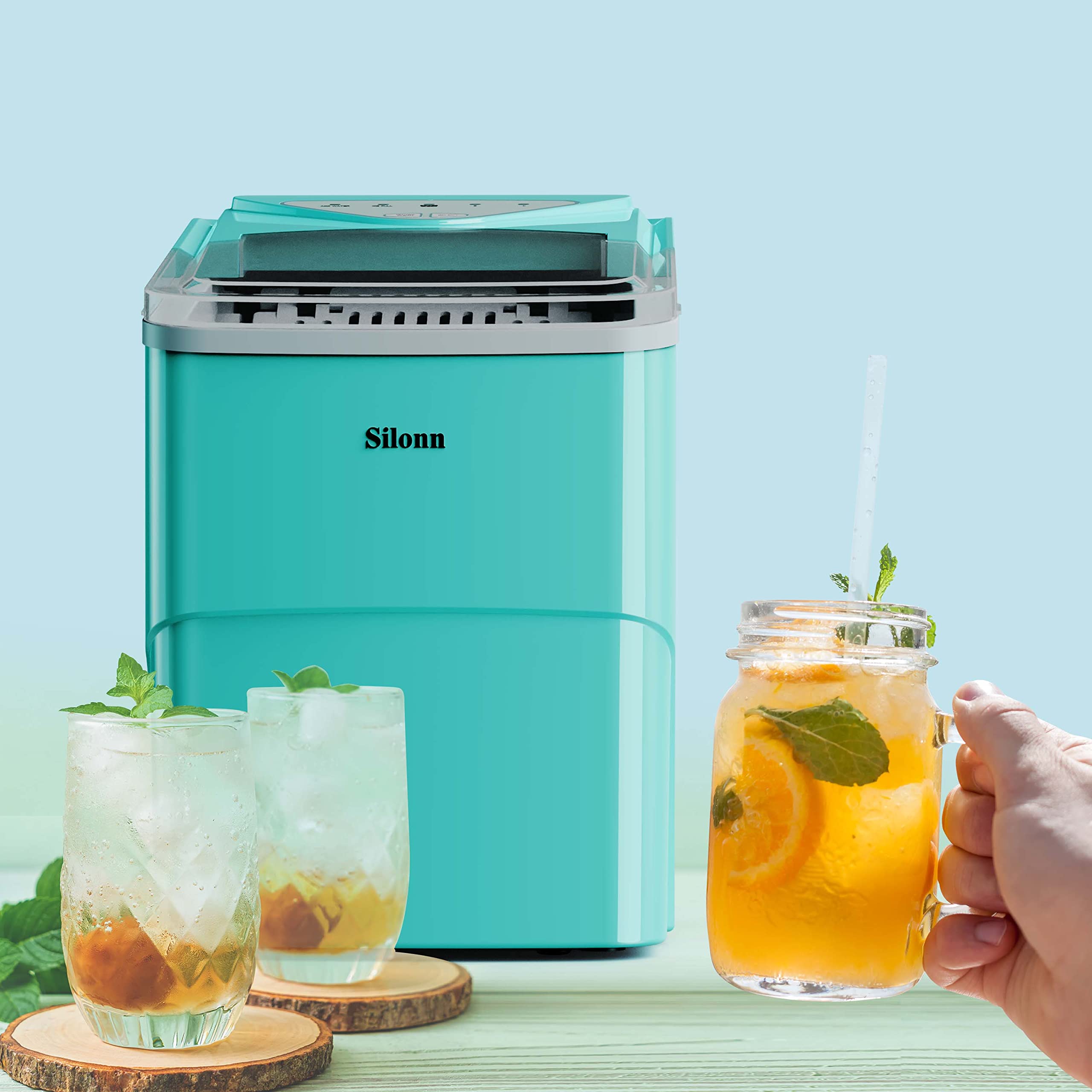 Silonn Nugget Ice Maker Countertop, Auto Drop Ice, Self Cleaning Ice Machine, 40 lbs/24H Soft Chewable Ice, Self Dispensing Nugget Ice Maker for Home, Kitchen and Party