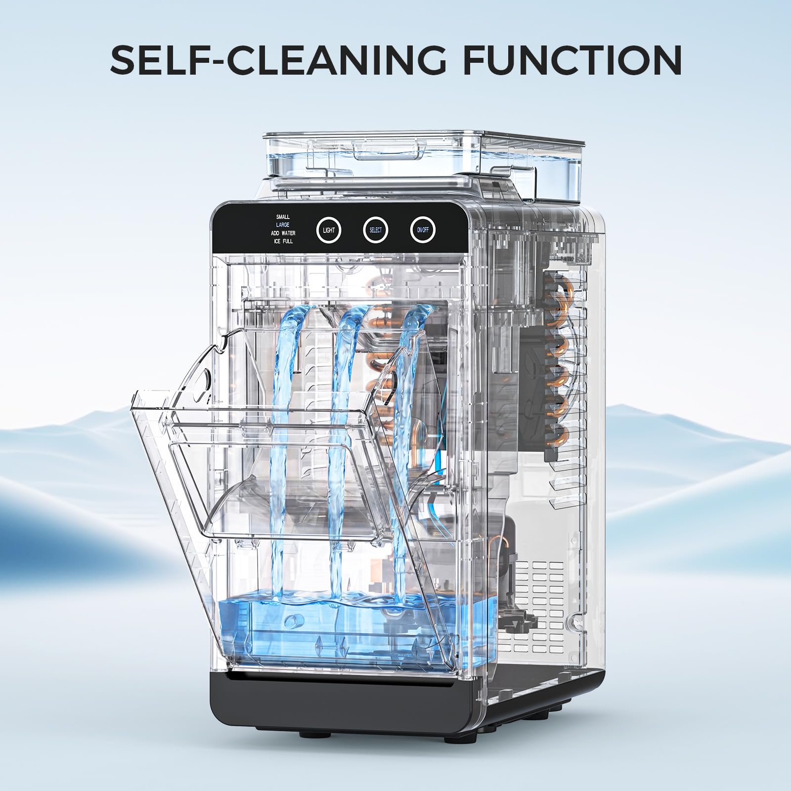 COWSAR Ice Maker Countertop, Portable Ice Machine with Self-Cleaning, 26.5 lbs/24Hrs, 8 Ice Cubes in 6 Mins, Ice Basket and Scoop, Ideal for Home, Kitchen, Bar, Camping