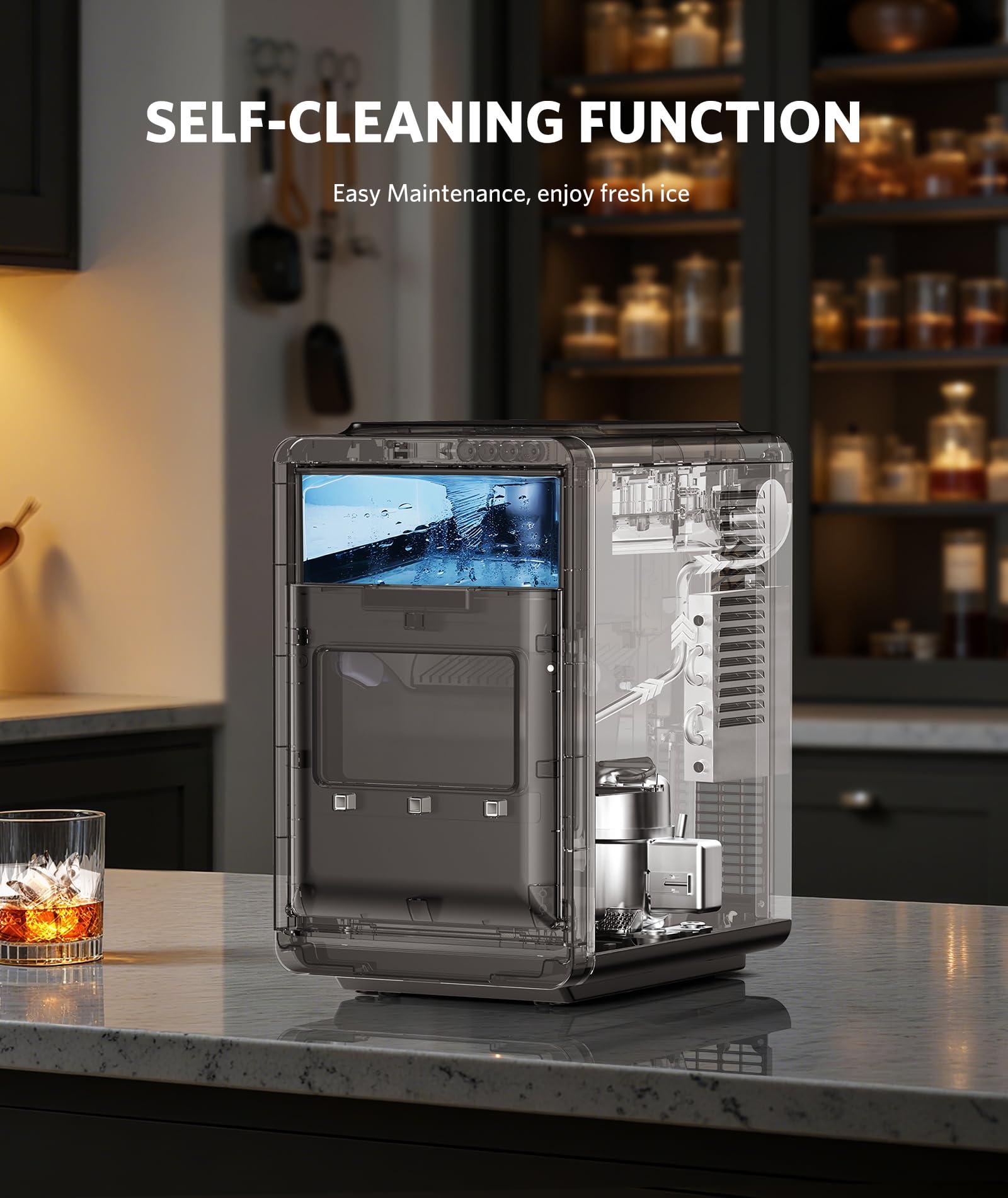 COWSAR Ice Maker Countertop, Portable Ice Machine with Self-Cleaning, 26.5 lbs/24Hrs, 8 Ice Cubes in 6 Mins, Ice Basket and Scoop, Ideal for Home, Kitchen, Bar, Camping