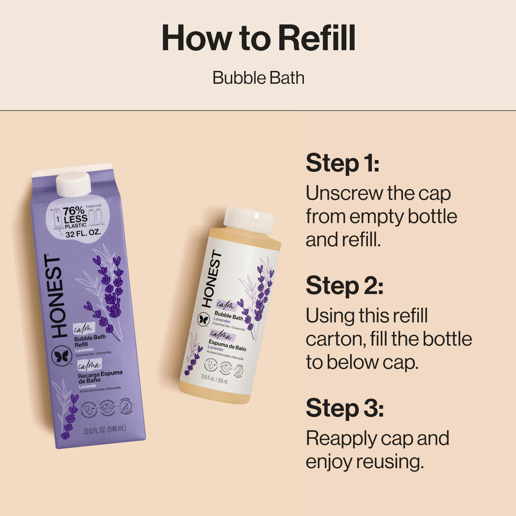 The Honest Company Foaming Bubble Bath & Baby Wash, Tear-Free, Hypoallergenic, Natural Formula, Lavender Calm Scent, 12 fl oz