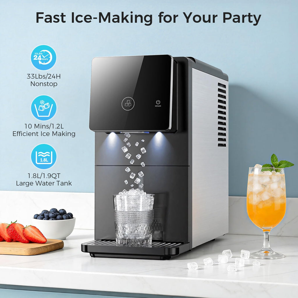 COWSAR Ice Maker Countertop, Portable Ice Machine with Self-Cleaning, 26.5 lbs/24Hrs, 8 Ice Cubes in 6 Mins, Ice Basket and Scoop, Ideal for Home, Kitchen, Bar, Camping