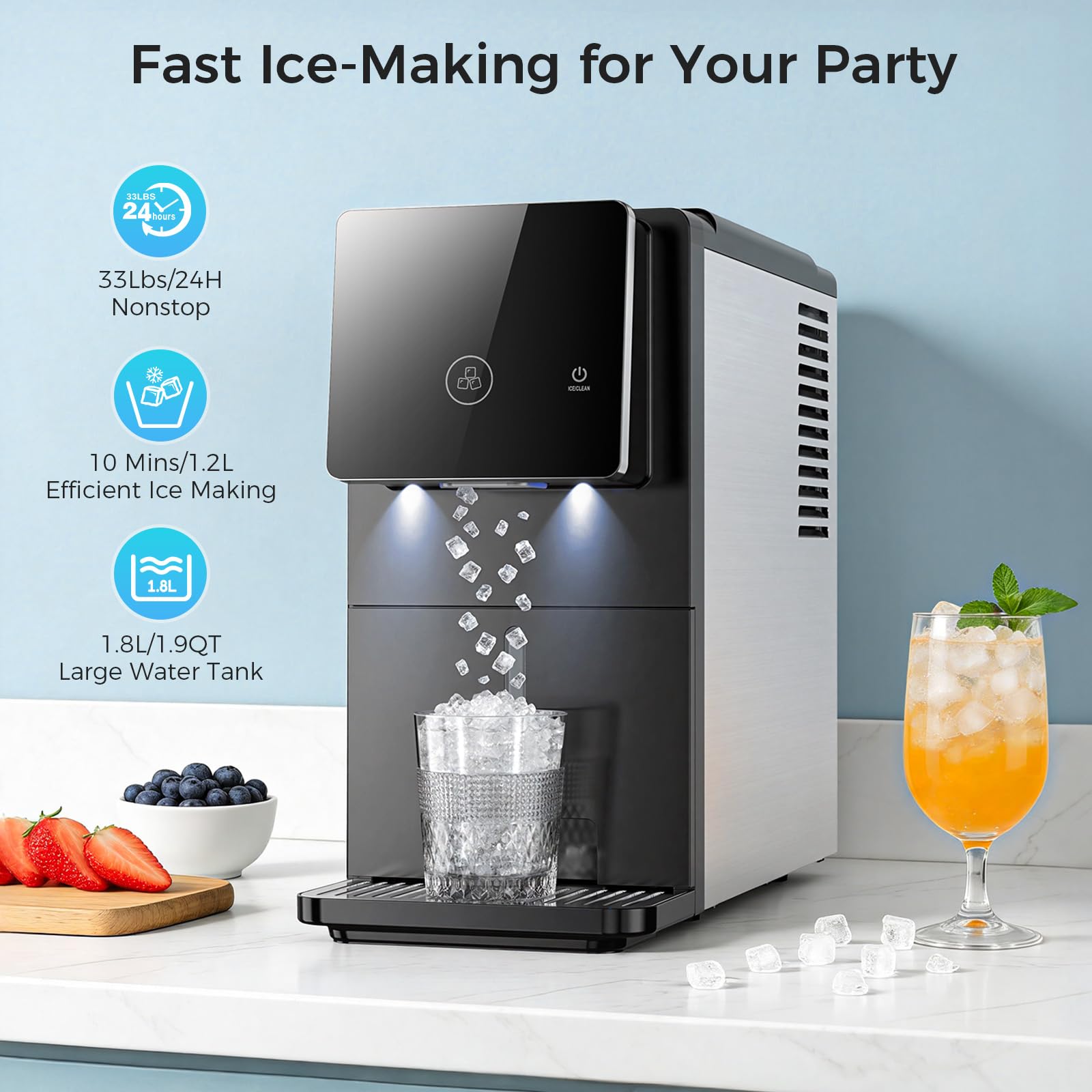 COWSAR Ice Maker Countertop, Portable Ice Machine with Self-Cleaning, 26.5 lbs/24Hrs, 8 Ice Cubes in 6 Mins, Ice Basket and Scoop, Ideal for Home, Kitchen, Bar, Camping