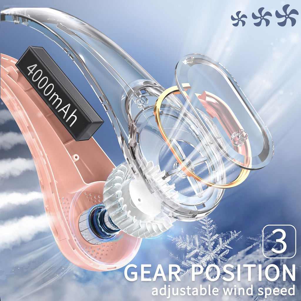FrSara Neck Fan, Portable Personal Fan Strong Wind, 4000mAh, Air Volume,360° Cooling, No Hair Twisting, Air Volume On 2 Sides, Non-Slip, Quick Charge, Long Use Time, Gift for Women, Men, Birthday