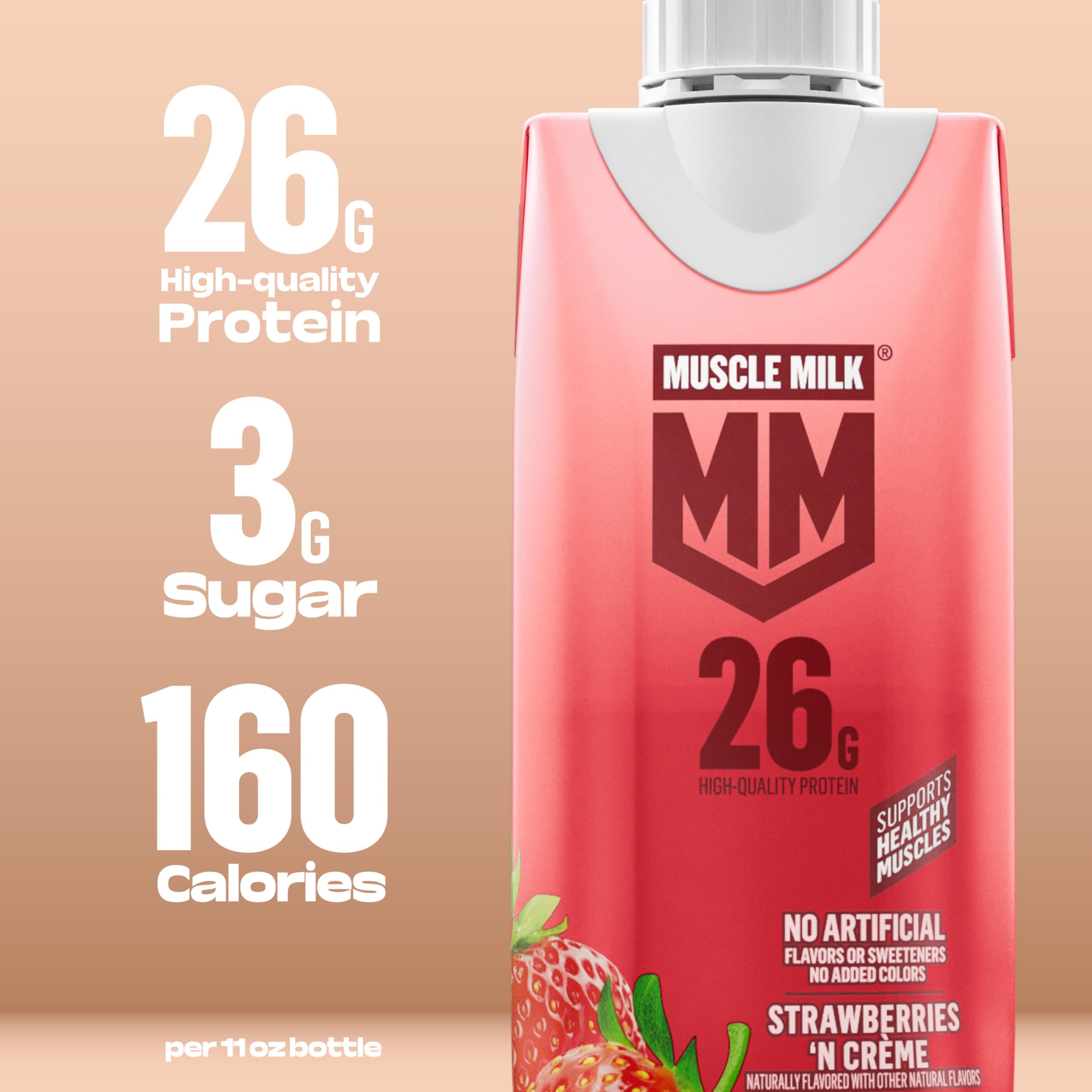Muscle Milk High Protein Shake, Vanilla Creme, 11 fl oz Cartons (12 Pack) Ultra Filtered Milk, 26g High Quality Protein Shake, 3g Sugar, 160 Calories, No Artificial Flavors, No Artificial Sweeteners, No Added Colors