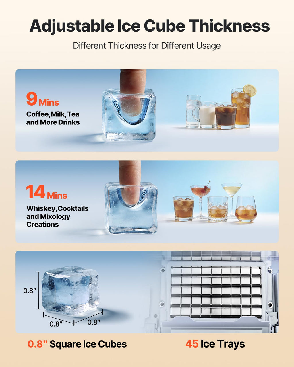 VEVOR Commercial Ice Maker Machine, 80 lbs/24h with 13 lbs Storage Capacity, Countertop/Freestanding/Under Counter, Stainless Steel Ice Maker with LED Display & Self-Cleaning, for Home Bar Restaurant