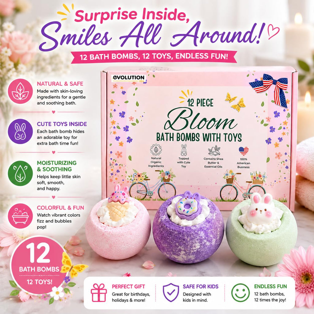 EvolutionUSA Refresh Bath Bombs for Women & Kids – 24 Bath Bombs Mini Sized, Organic Bathbomb Set, Women & Kids Bath Fizz, Luxury Gift for Mother’s Day, Easter, Valentines, Birthday or Self Care