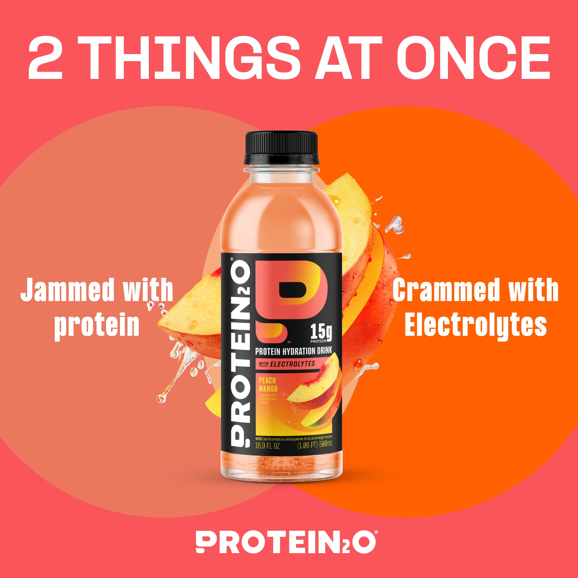Protein2o 15g Whey Protein Infused Water, Peach Mango, 16.9 Oz Bottle (Pack of 12)