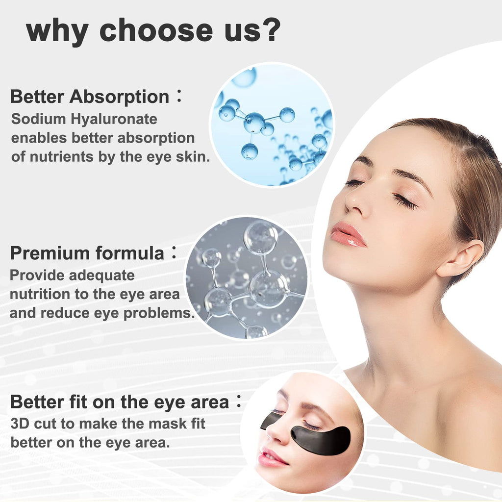 30 Pairs Gel Collagen Eye Pads,Crystal Collagen Under Eye Mask for Moisturizing,Reducing Fine Lines&Dark Circles& Puffy Eyes Under Eye Patch for Women Men, Black