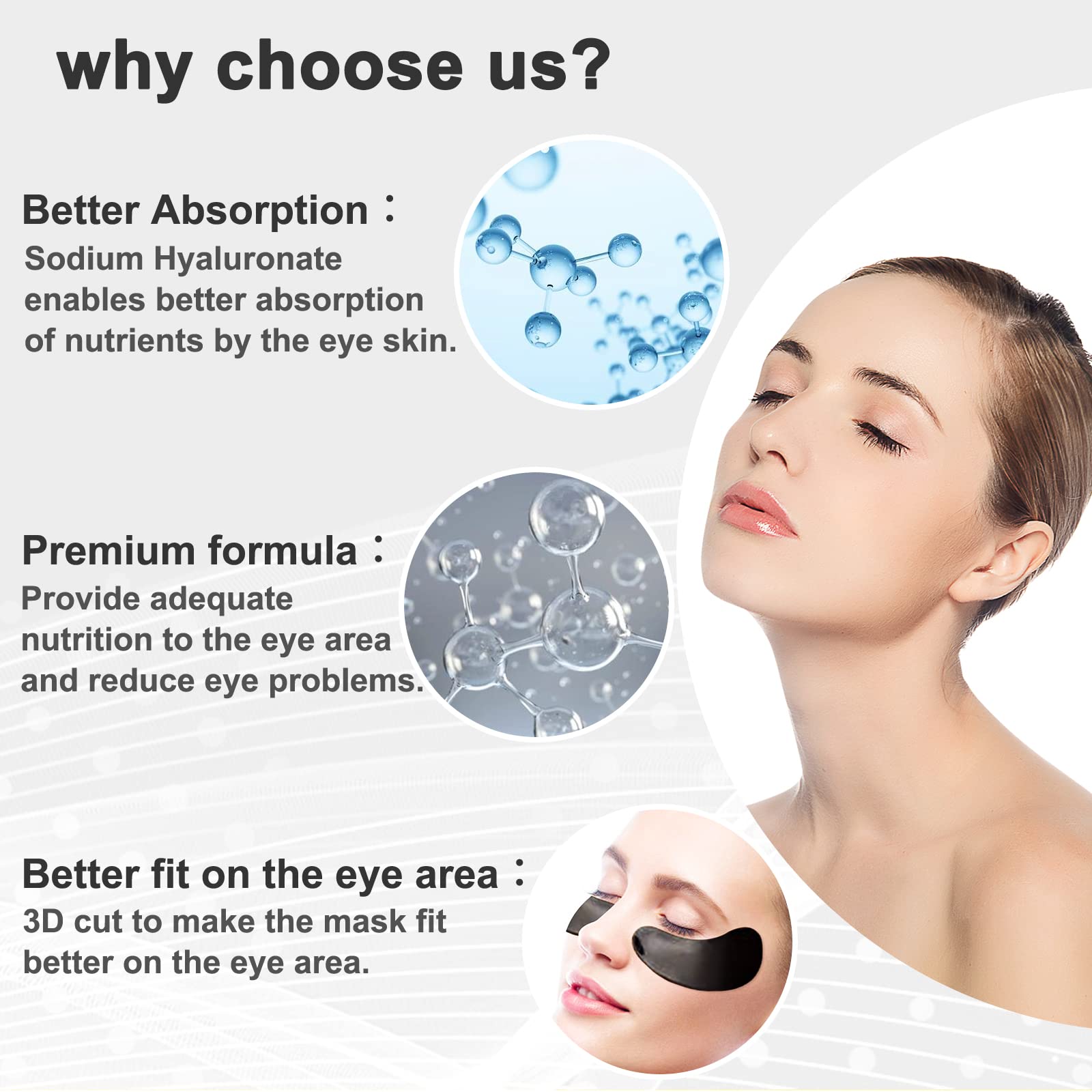 30 Pairs Gel Collagen Eye Pads,Crystal Collagen Under Eye Mask for Moisturizing,Reducing Fine Lines&Dark Circles& Puffy Eyes Under Eye Patch for Women Men, Black