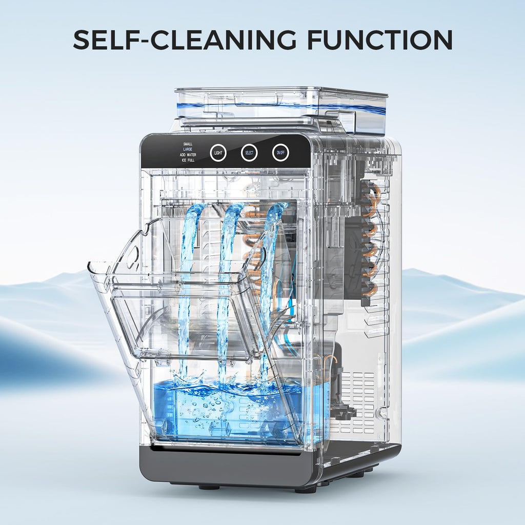 COWSAR Ice Maker Countertop, Portable Ice Machine with Self-Cleaning, 26.5 lbs/24Hrs, 8 Ice Cubes in 6 Mins, Ice Basket and Scoop, Ideal for Home, Kitchen, Bar, Camping