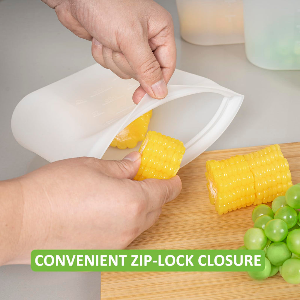 Reusable Food Bags, 12 Pack 100% Silicone Food Storage Bags Stand Up Zip Lock Container, Freezer Microwave Oven Dishwasher Safe, 4 Medium 4 Small 4 Extra Small, Aqua