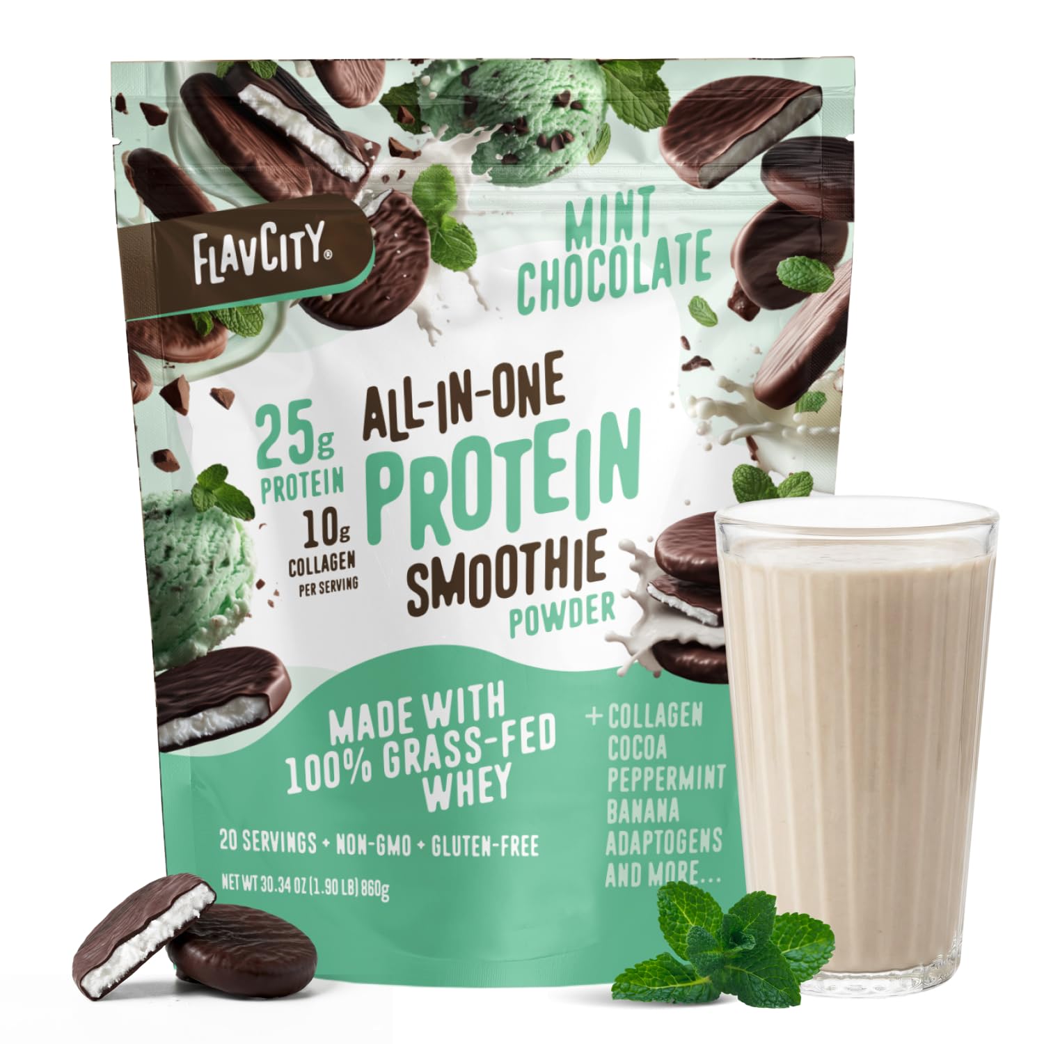 FlavCity All in One Protein Shake Powder, Pineapple Coconut - On the Go Meal Alternative + Collagen Peptides, Reishi & Cordyceps - Focus, Skin, Hair & Joint Support - 100% Grass Fed Whey, 20 Servings
