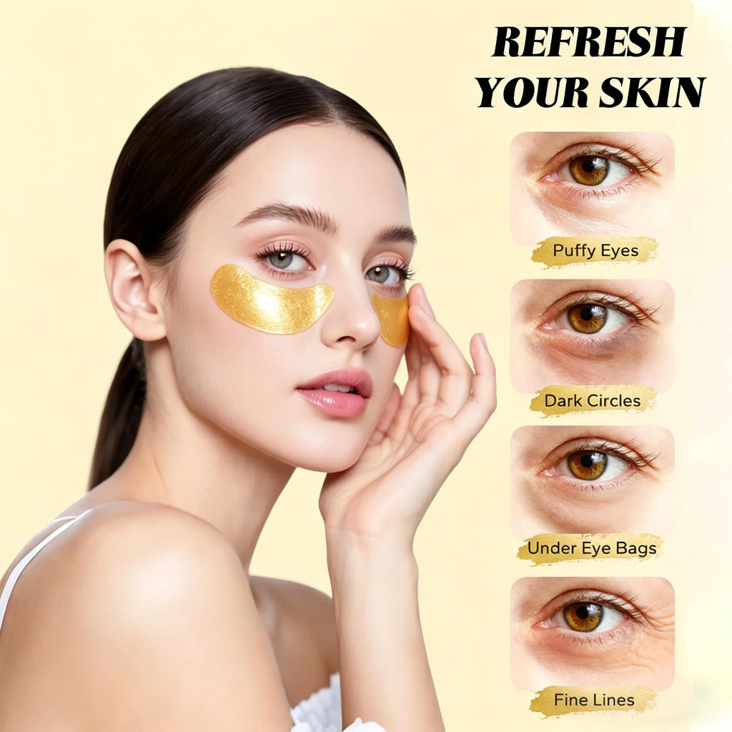 60pcs 24k Gold Eye Mask, Under Eye Patches for Dark Circles, Puffiness & Wrinkles, Hydrating Eye Mask Skincare, Eye Patches for Women, Under Eye Mask, Refresh Your Skin, Reduce Wrinkles and Fine Lines