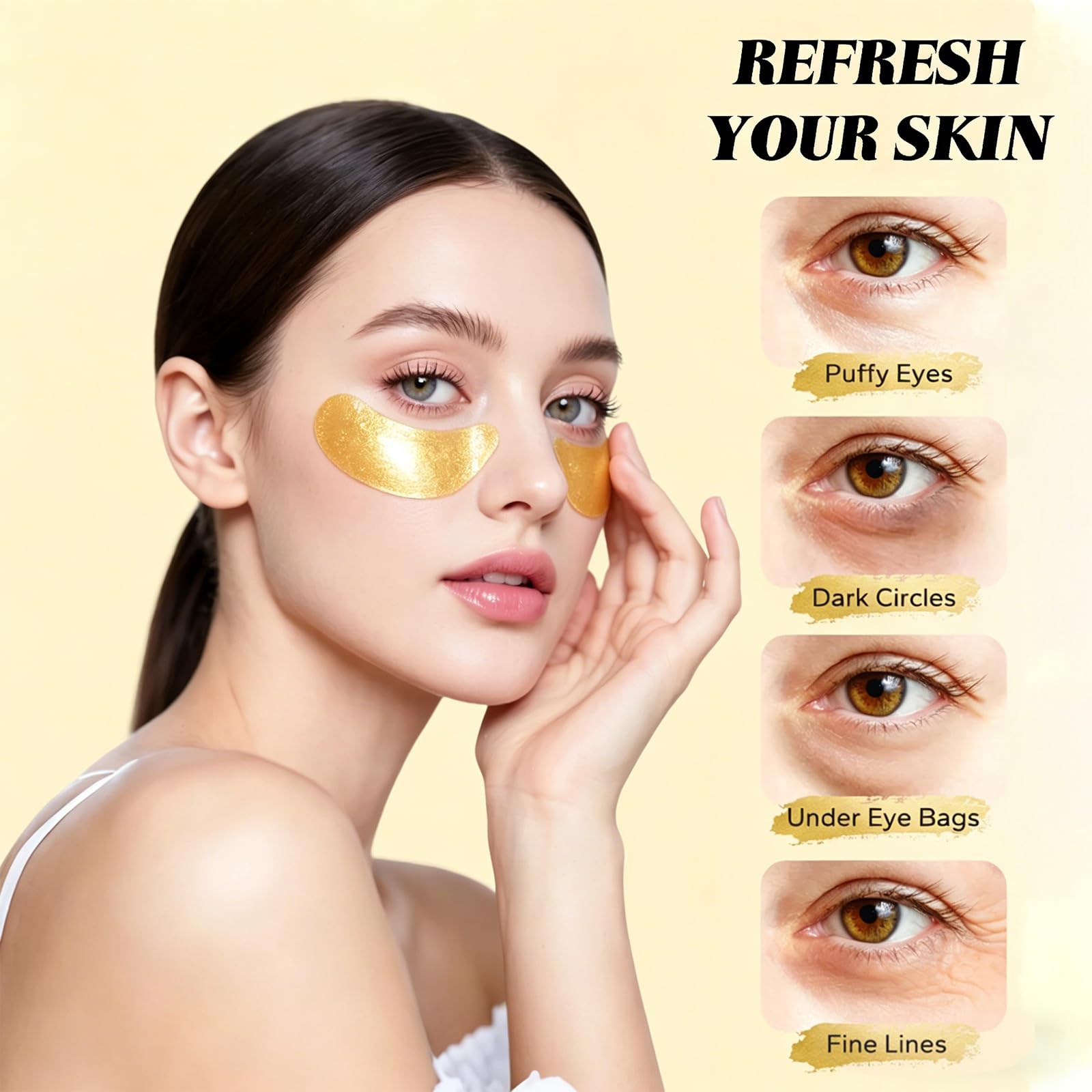 60pcs 24k Gold Eye Mask, Under Eye Patches for Dark Circles, Puffiness & Wrinkles, Hydrating Eye Mask Skincare, Eye Patches for Women, Under Eye Mask, Refresh Your Skin, Reduce Wrinkles and Fine Lines