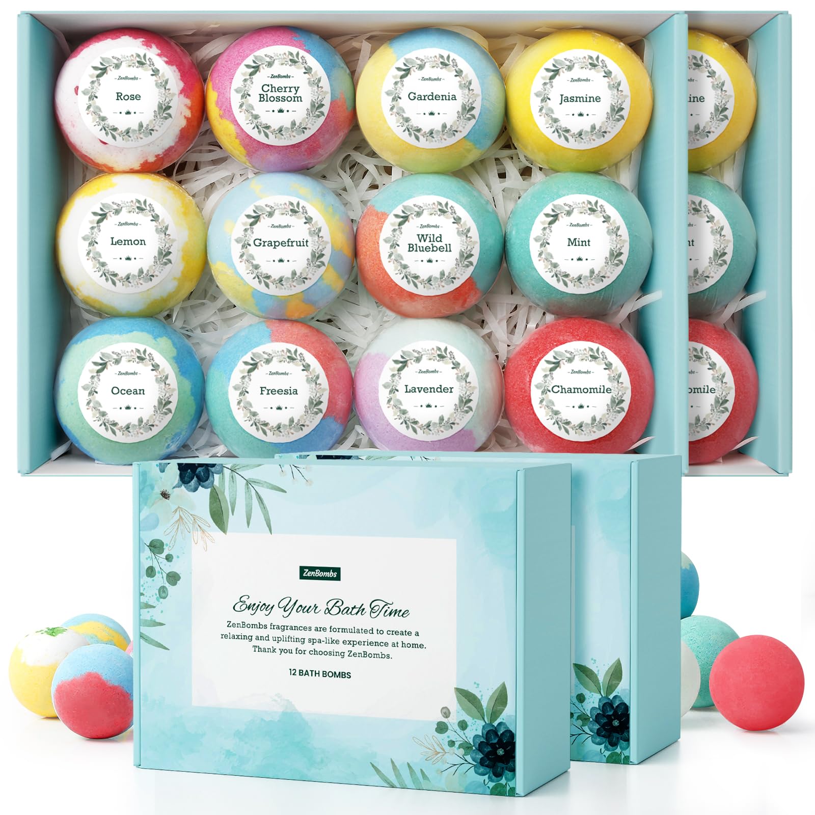 ZenBombs Bath Bombs for Women, 12pcs Handmade Natural Bath Bomb, Stocking Stuffers, Mothers Day Presents for Mom, Bath Bomb with Shea Butter, White Elephant, Valentines Day Presents for Her and Him