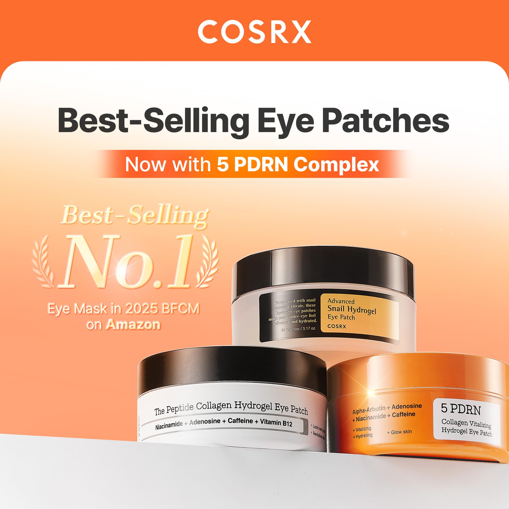 COSRX Pink Peptides Collagen Hydrogel Eye Patch for Puffy Eyes, Cooling & Firming Under Eye Patches with 4-Peptide & Caffeine (60), Depuffing Gel Eye Mask, Korean Skin Care