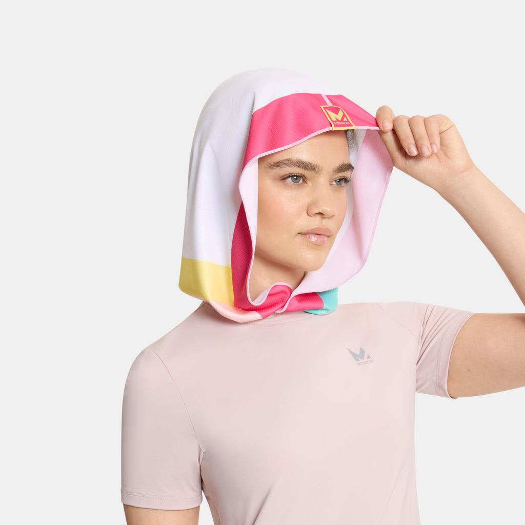 MISSION Reversible Cooling Hoodie Towel- Hood Towel, Cools Instantly When Wet, UPF 50 Sun Protection, Contours Your Head to Stay in Place, Great for Sports, Fitness, Gym (Pink Mint)
