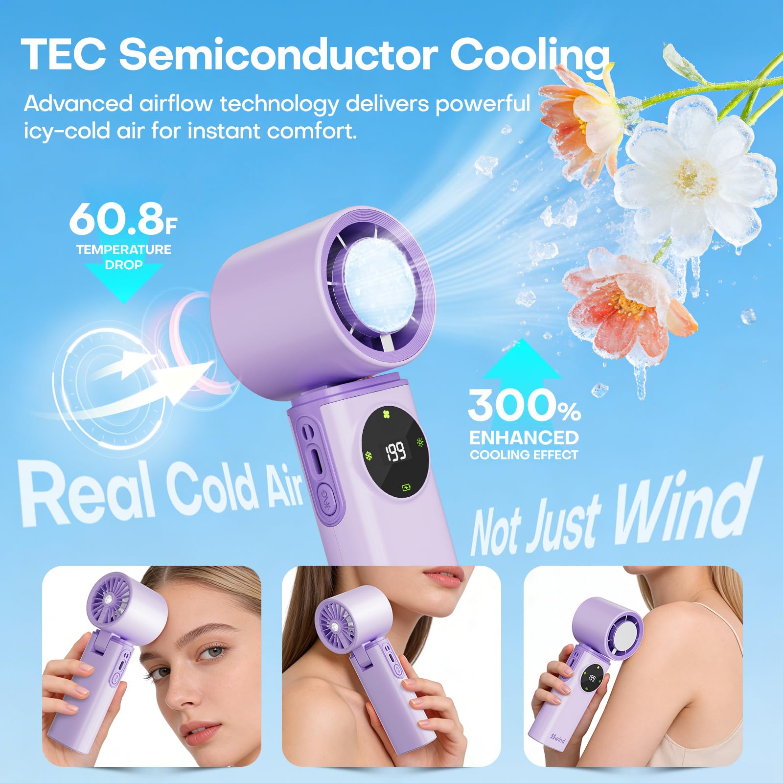 6000mAh Portable Handheld Fan with Ice Cooling, 199 Levels Stepless Speed, 20H Long Battery Life, 20000RPM Turbo Fan Rechargeable Personal Mini Fan for Travel, Outdoor, Makeup (White)