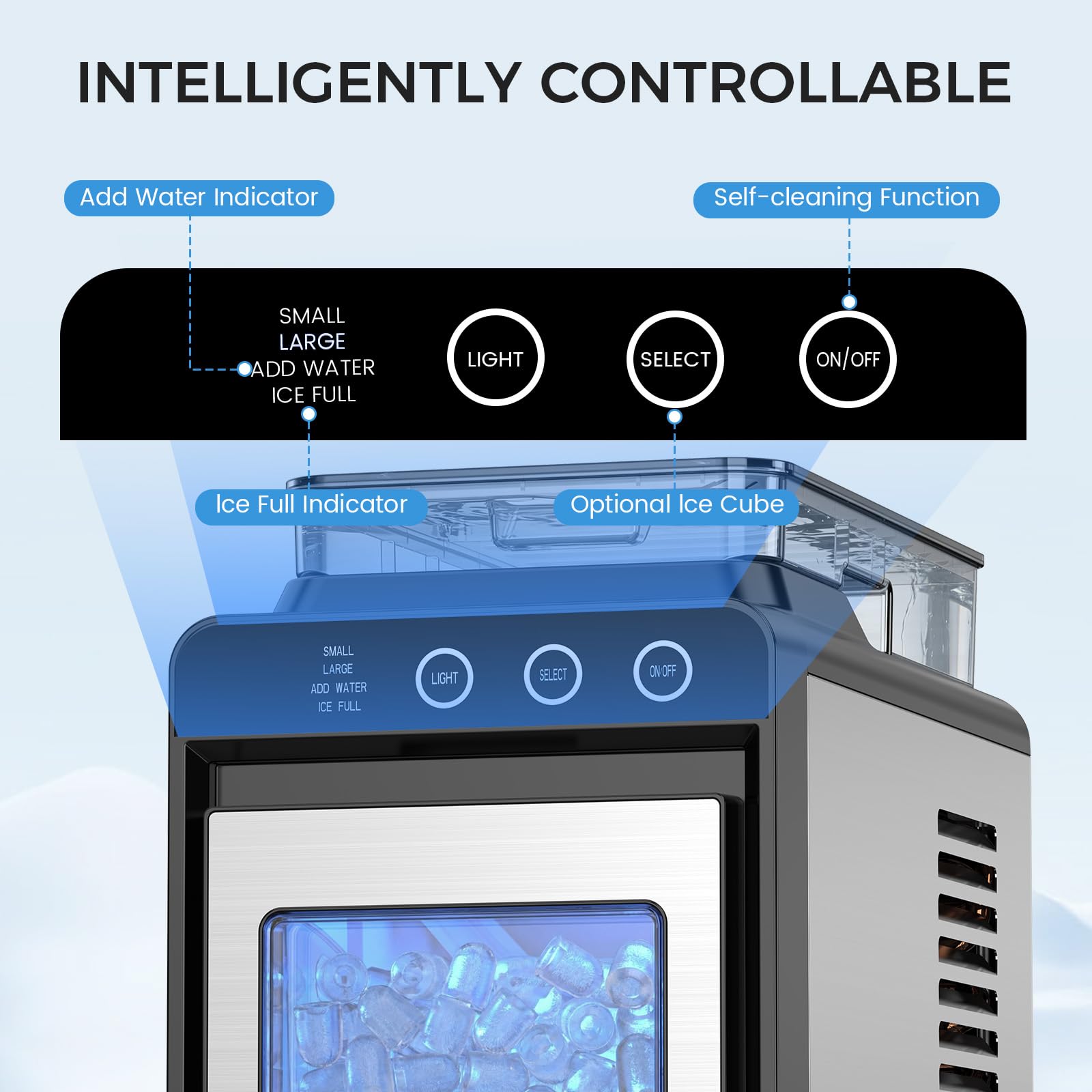 COWSAR Ice Maker Countertop, Portable Ice Machine with Self-Cleaning, 26.5 lbs/24Hrs, 8 Ice Cubes in 6 Mins, Ice Basket and Scoop, Ideal for Home, Kitchen, Bar, Camping