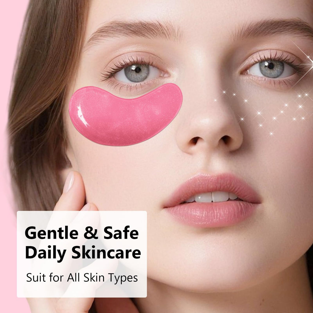 Adofect Hydrogel Caffeine Under Eye Masks, Collagen Eye Patches for Dark Circles Puffy Eyes Under Eye Bags, Deep Hydration Eye Gels for All Skin Types, Skin Care Gifts (Pink, 30 Pairs)