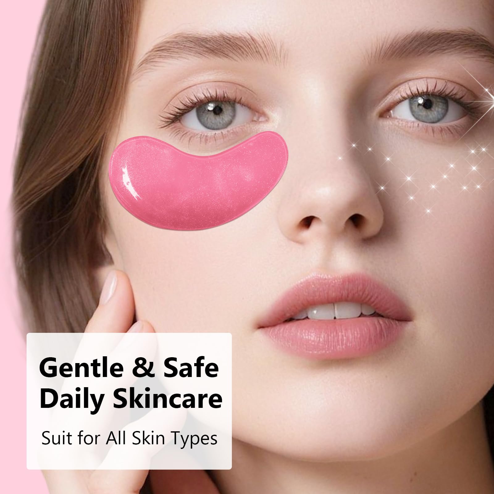Adofect Hydrogel Caffeine Under Eye Masks, Collagen Eye Patches for Dark Circles Puffy Eyes Under Eye Bags, Deep Hydration Eye Gels for All Skin Types, Skin Care Gifts (Pink, 30 Pairs)