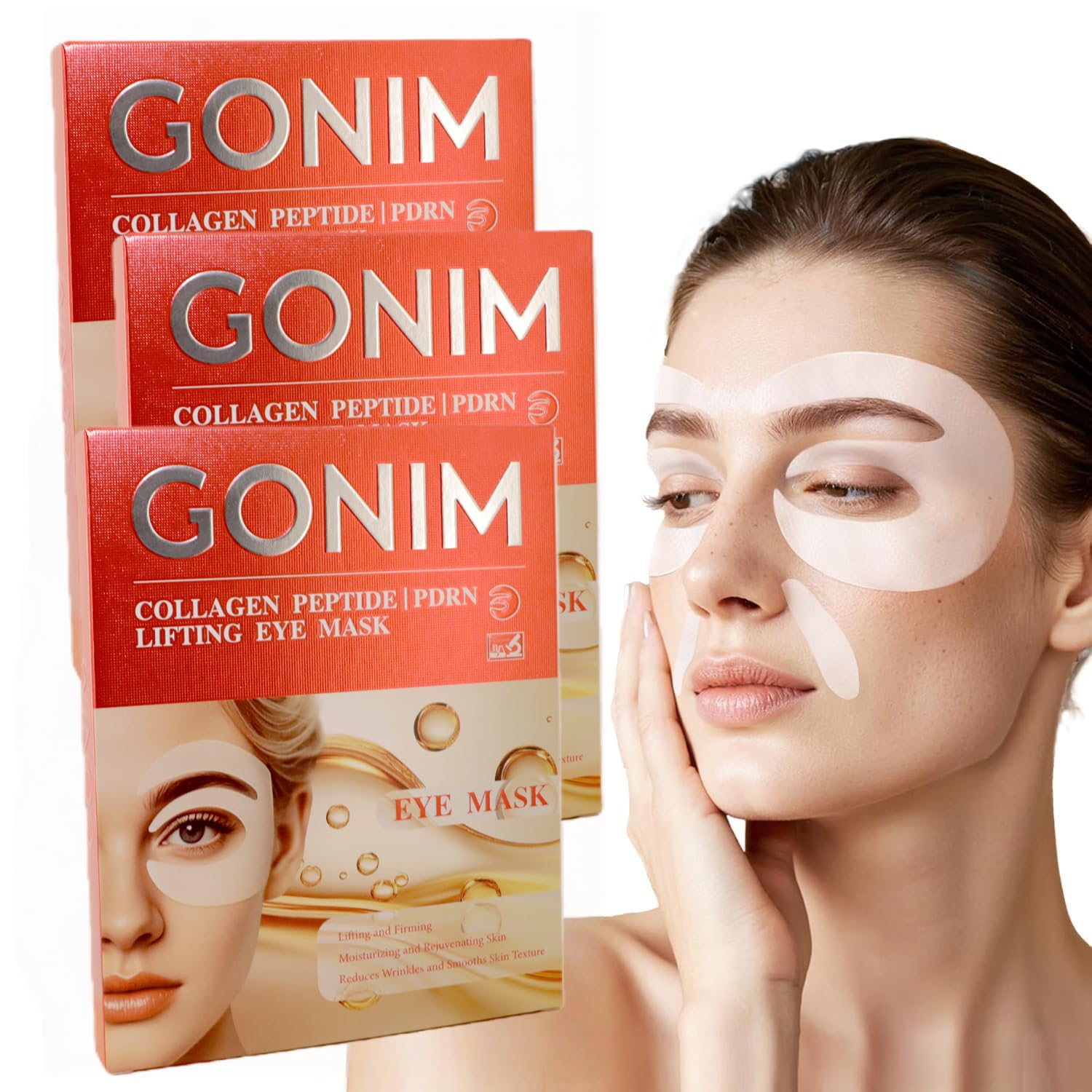 GONIM Under Eye Patches for Puffy Eyes and Dark Circles, Collagen, Eye Mask | Caffeine eye patches for women, retinol PDRN hydrogel under eye mask, hydrating care for dry fine lines, 360° fit, 4 pairs