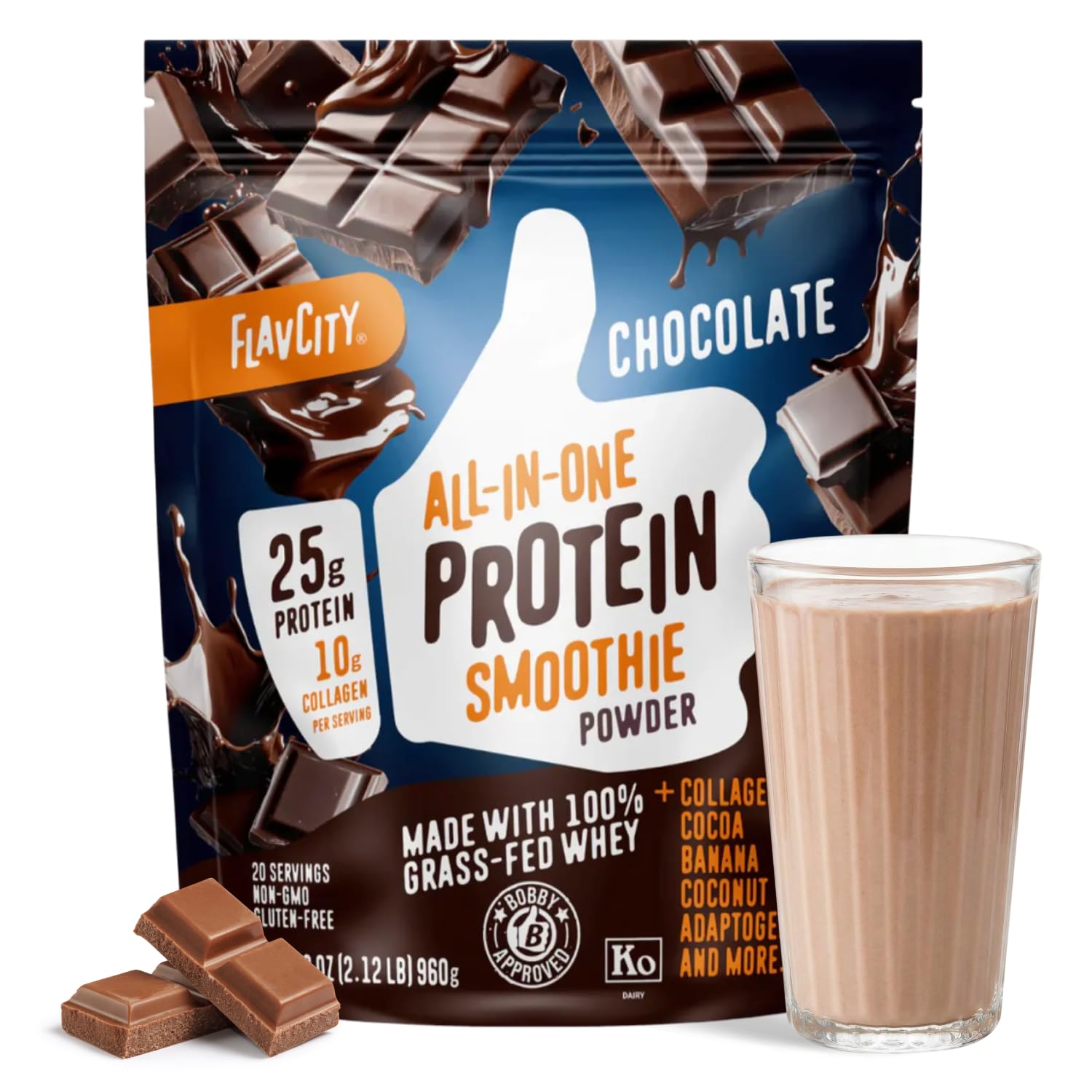 FlavCity All in One Protein Shake Powder, Pineapple Coconut - On the Go Meal Alternative + Collagen Peptides, Reishi & Cordyceps - Focus, Skin, Hair & Joint Support - 100% Grass Fed Whey, 20 Servings