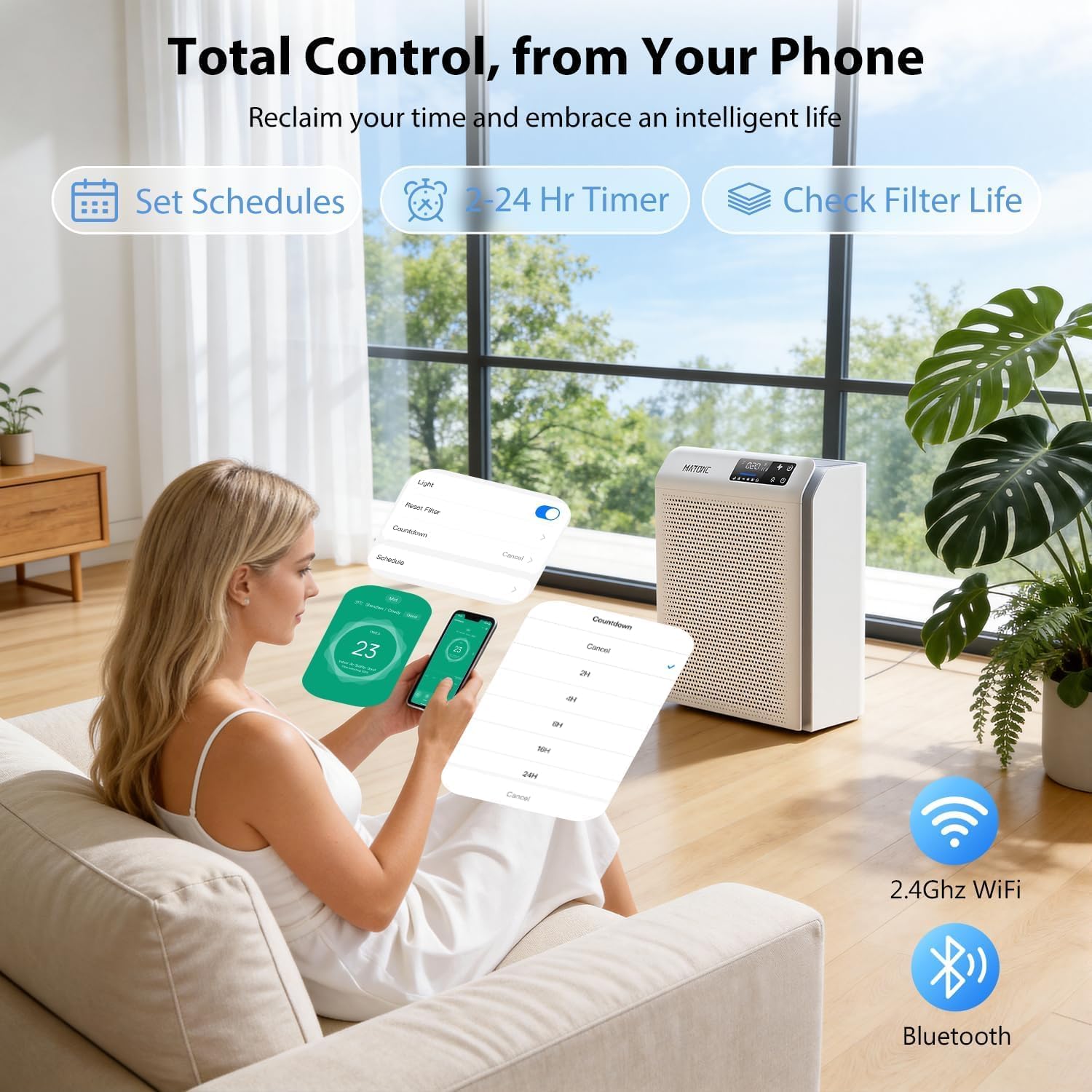 Air Purifier for Home Large Rooms, HEPA Air Purifier with Smart WiFi APP Control,Covers Up to 3500 ft²,AQI Display, Ultra-Quiet Sleep Mode & Auto Mode, Air Cleaner for Pet Hair Dust Pollen Odors