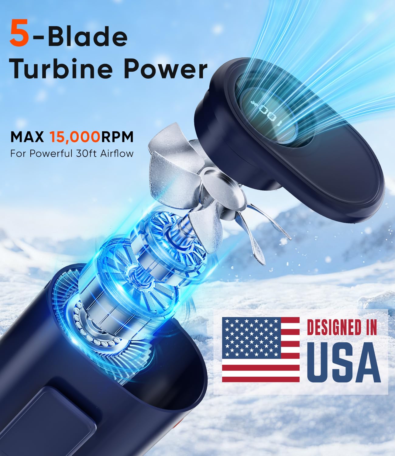 AI Portable Waist Fan, 6-Speed 15,000RPM Strong Turbo Airflow, 30H Cooling Battery Powered Personal Fan Rechargeable, Wearable Hands-Free Shirt/Belt/Body Fan for Travel, Work, Outdoor, Gift for Men