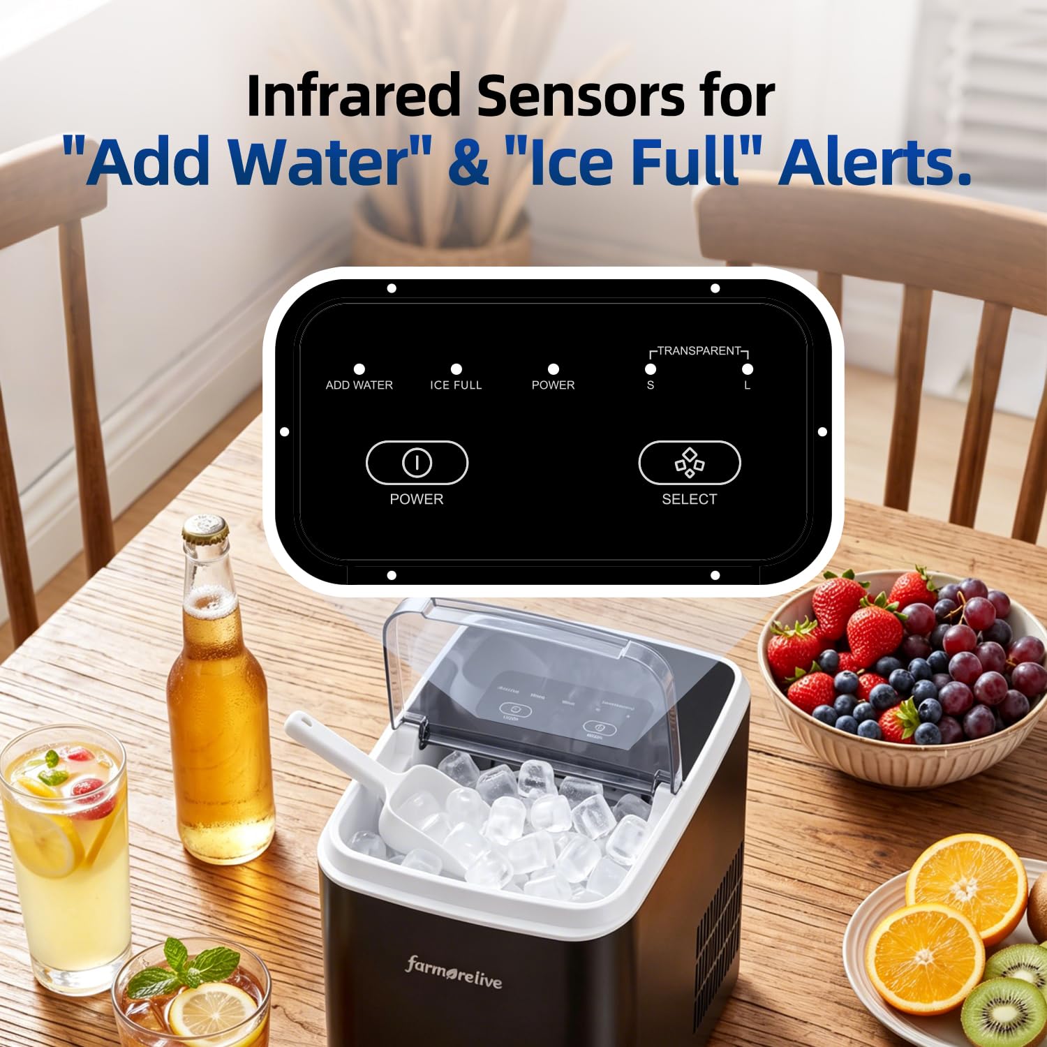 Portable Ice Maker Countertop - 26Lbs/24H Bullet Ice Machine with Self-Cleaning, Stainless, Makes 9 Ice Cubes in 6-8 Mins, 2 Sizes of Ice for RV Kitchen Home Party Camping, 1.5L Water Tank