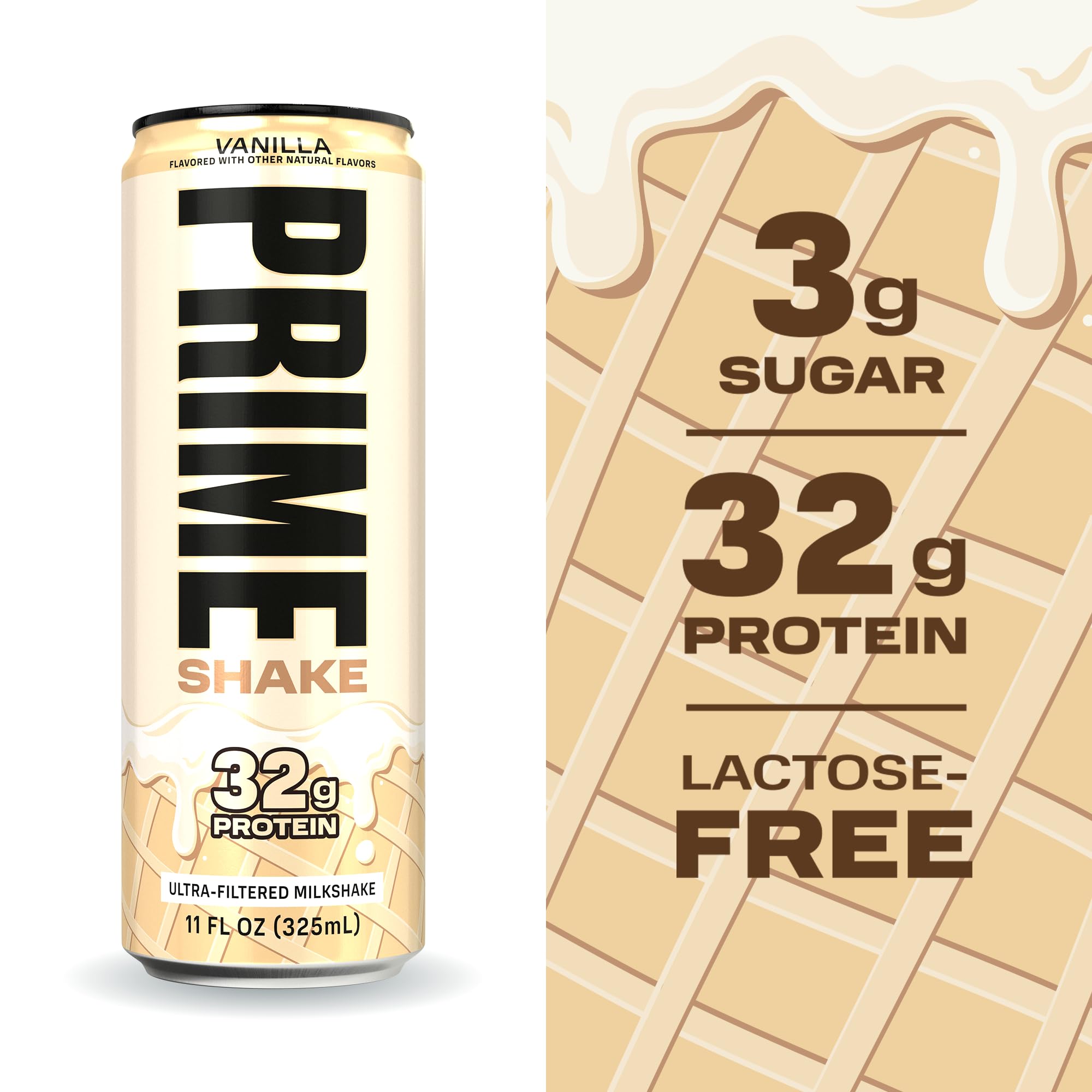 PRIME Shakes, Vanilla, 32g Protein Shake for Muscle Support & Recovery, Ultra-Filtered Milk, Lactose Free, Low Sugar, Low Calorie, Ready to Drink, 11 fl oz, 12 Pack