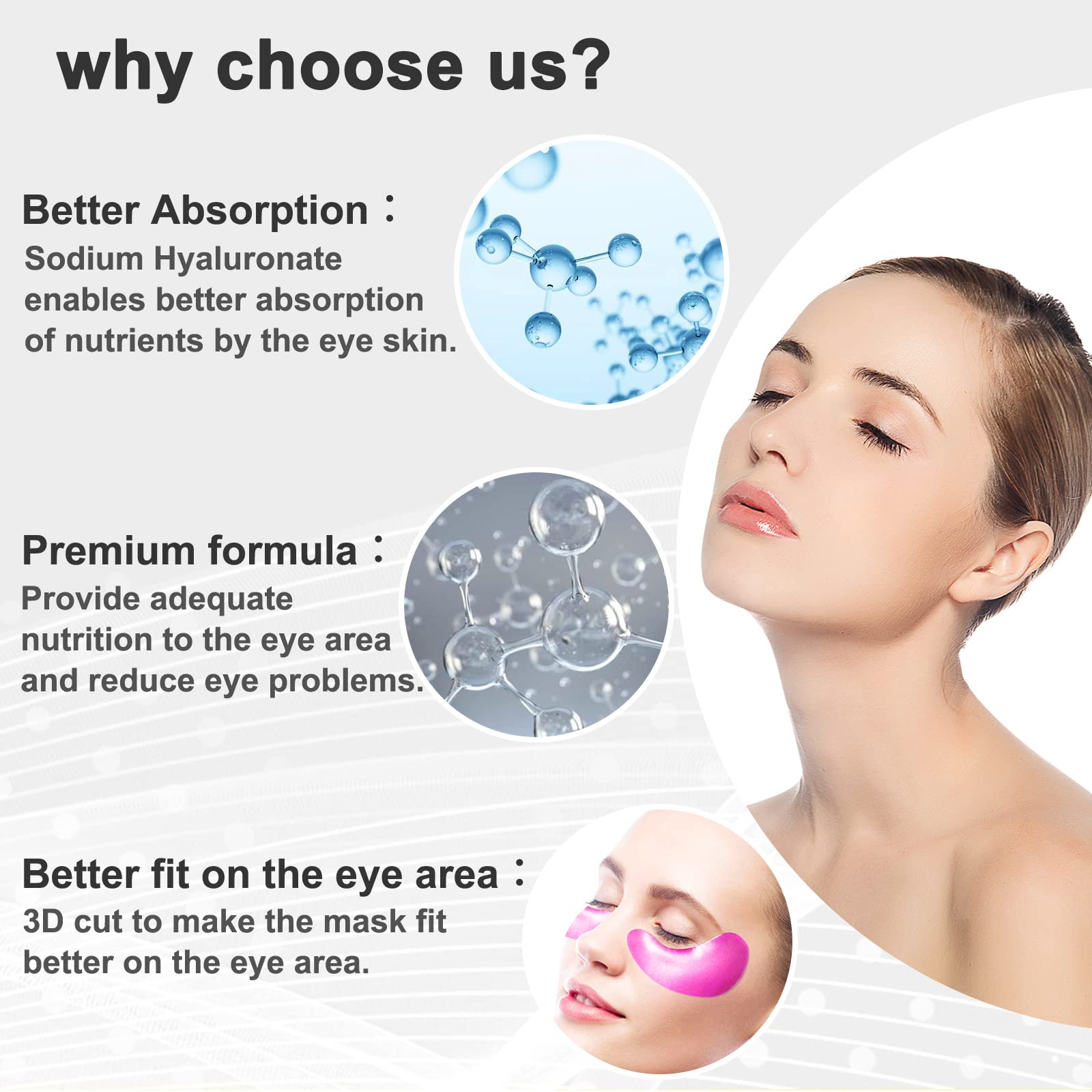 30 Pairs Gel Collagen Eye Pads,Crystal Collagen Under Eye Mask for Moisturizing,Reducing Fine Lines&Dark Circles& Puffy Eyes Under Eye Patch for Women Men, Black