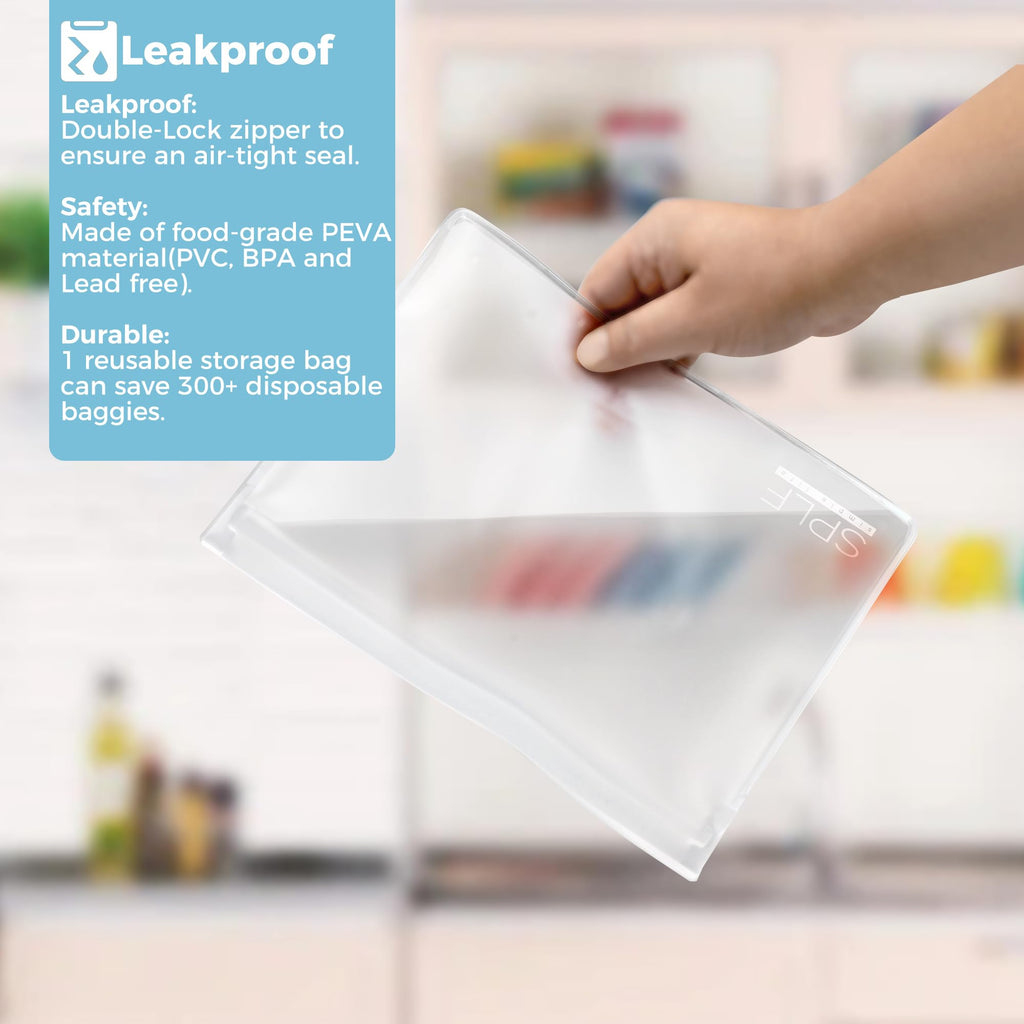 SPLF 4 Pack Dishwasher Safe Reusable Storage Bags, Reusable Gallon Freezer Bags, BPA FREE Stand Up Extra Thick Leakproof Silicone and Plastic Free Zipper Sandwich Snack Lunch Food Bags