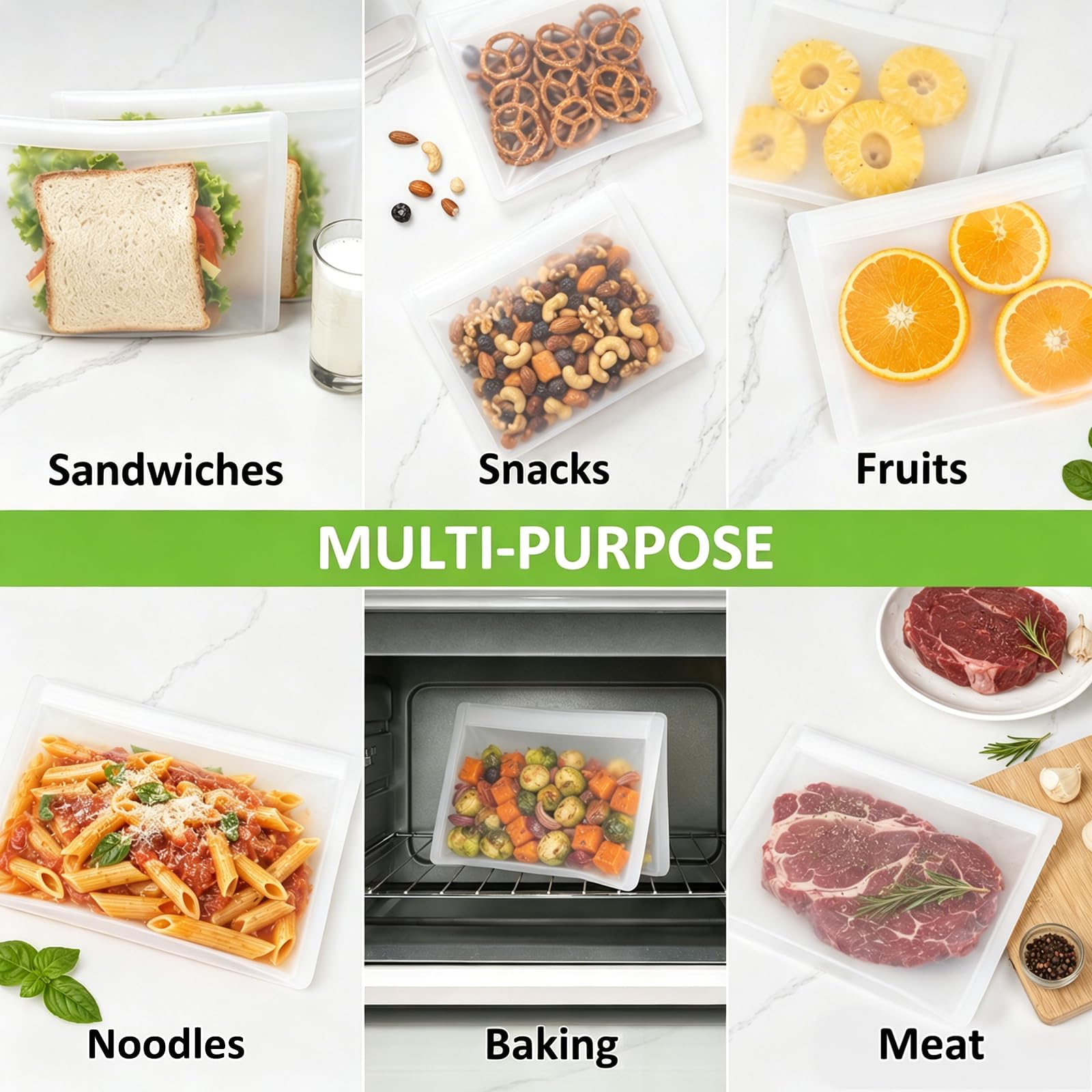 Reusable Food Bags, 12 Pack 100% Silicone Food Storage Bags Stand Up Zip Lock Container, Freezer Microwave Oven Dishwasher Safe, 4 Medium 4 Small 4 Extra Small, Aqua