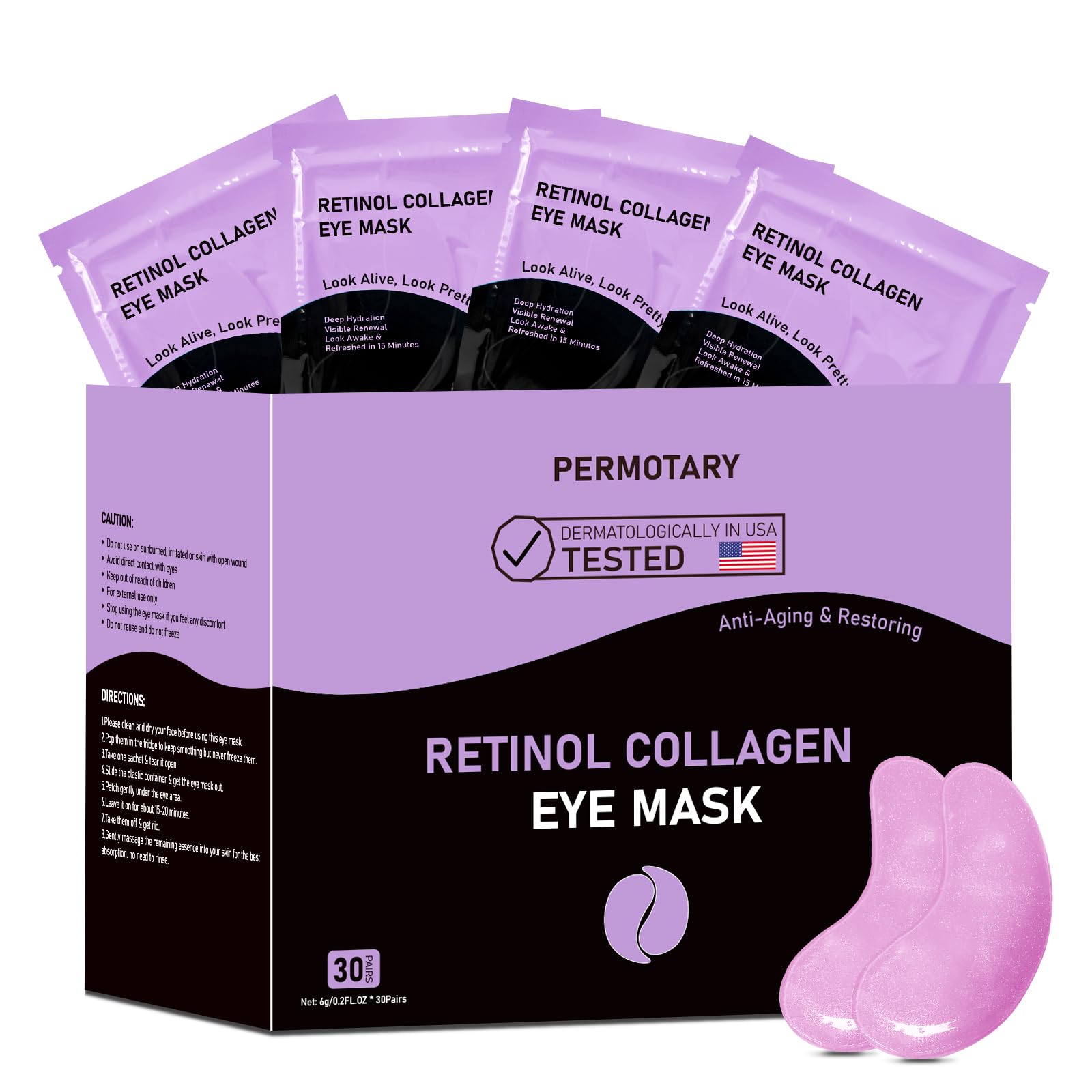 30 Pairs Gel Collagen Eye Pads,Crystal Collagen Under Eye Mask for Moisturizing,Reducing Fine Lines&Dark Circles& Puffy Eyes Under Eye Patch for Women Men, Black