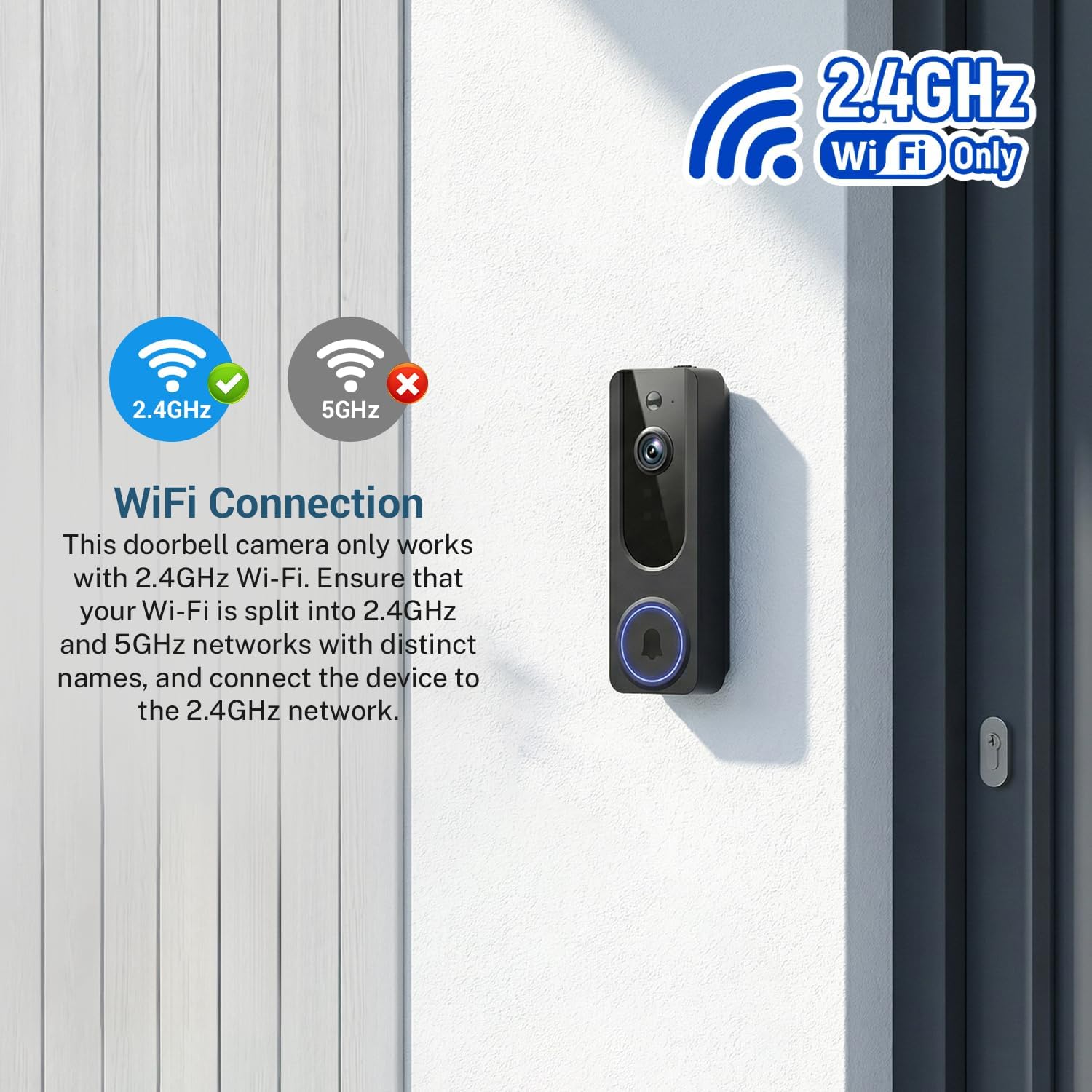 1080p WiFi Video Doorbell Camera Wireless, Battery Powered, AI Human and Motion Detection, 2 Way Talk, Night Vision, Cloud Storage, 2.4G WiFi Only, Indoor/Outdoor Surveillance