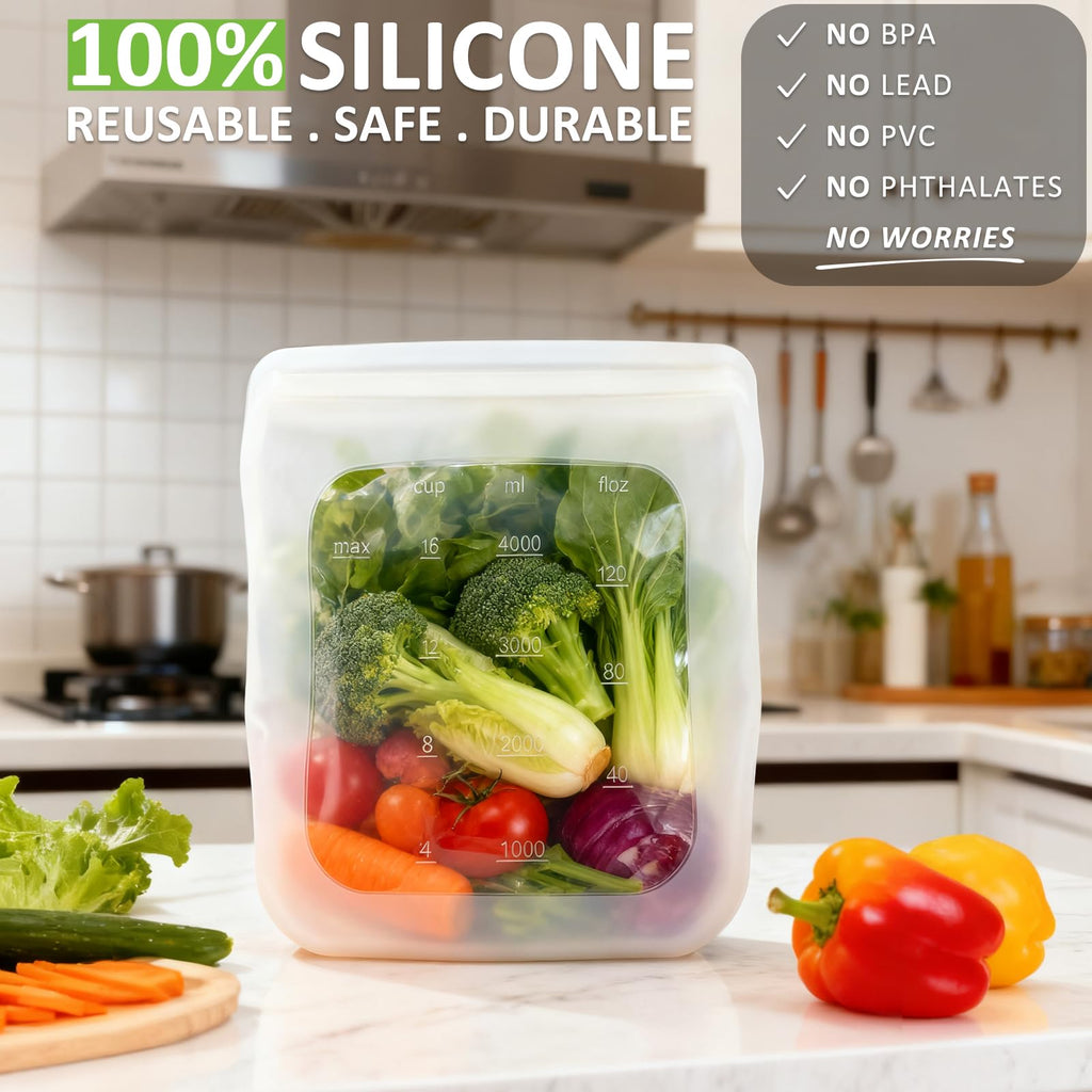 Reusable Food Bags, 12 Pack 100% Silicone Food Storage Bags Stand Up Zip Lock Container, Freezer Microwave Oven Dishwasher Safe, 4 Medium 4 Small 4 Extra Small, Aqua