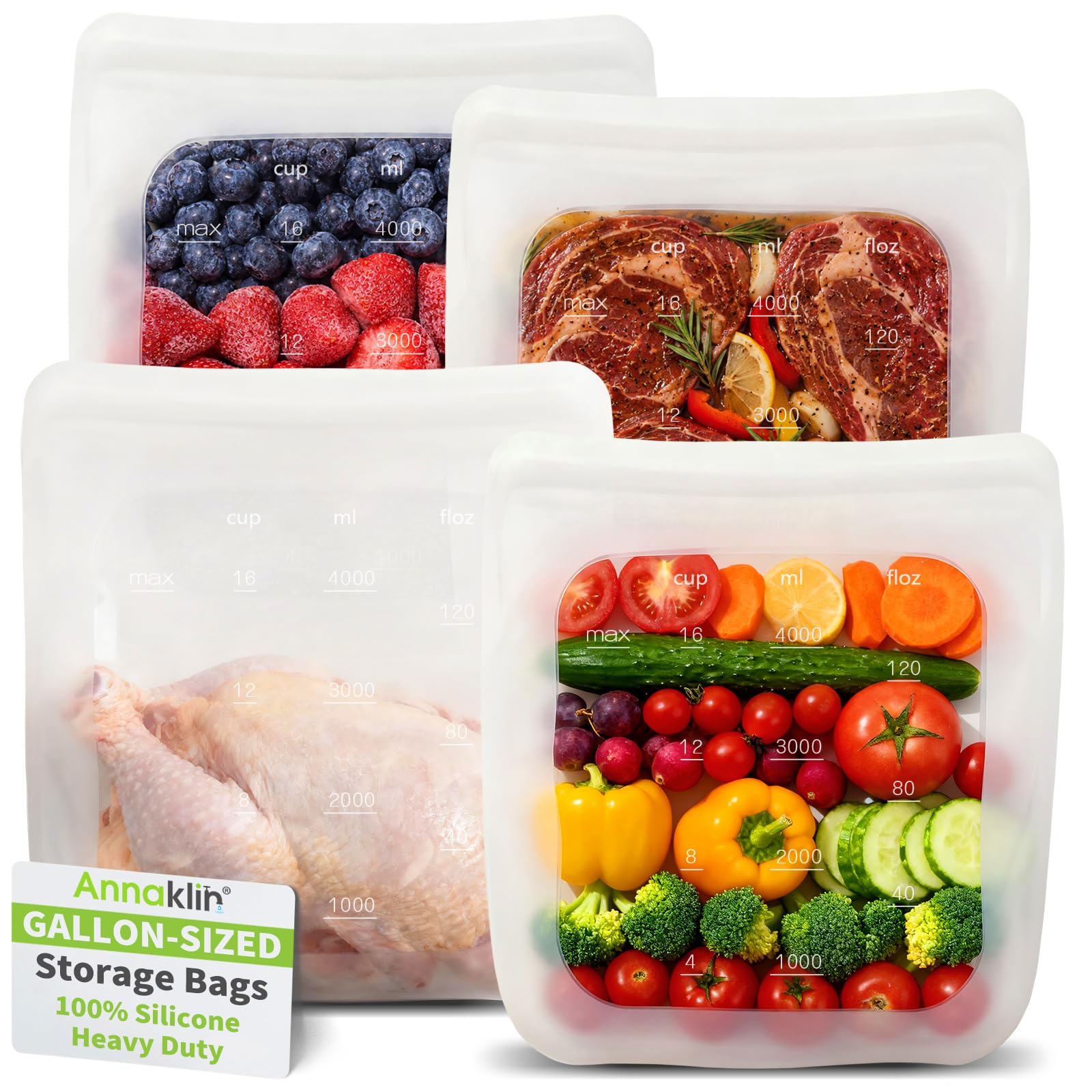 Reusable Food Bags, 12 Pack 100% Silicone Food Storage Bags Stand Up Zip Lock Container, Freezer Microwave Oven Dishwasher Safe, 4 Medium 4 Small 4 Extra Small, Aqua