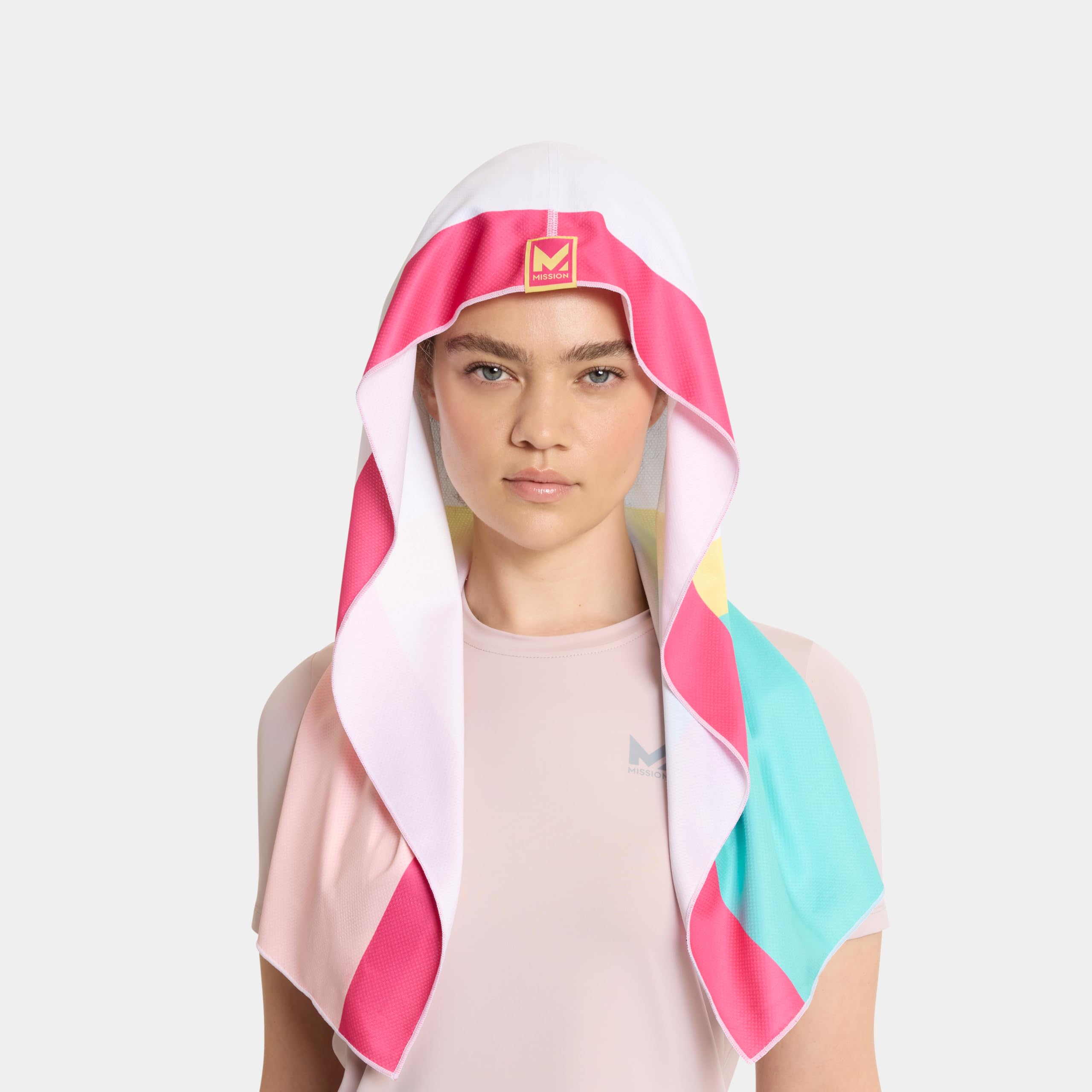 MISSION Reversible Cooling Hoodie Towel- Hood Towel, Cools Instantly When Wet, UPF 50 Sun Protection, Contours Your Head to Stay in Place, Great for Sports, Fitness, Gym (Pink Mint)