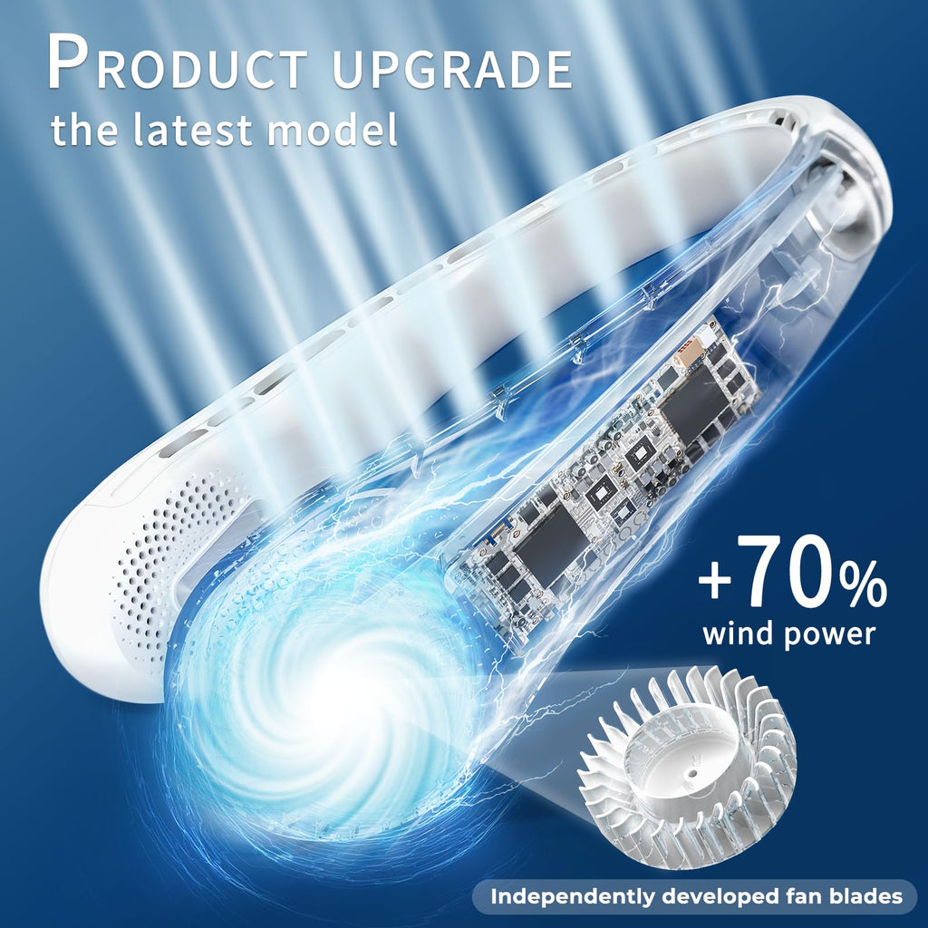 FrSara Neck Fan, Portable Personal Fan Strong Wind, 4000mAh, Air Volume,360° Cooling, No Hair Twisting, Air Volume On 2 Sides, Non-Slip, Quick Charge, Long Use Time, Gift for Women, Men, Birthday