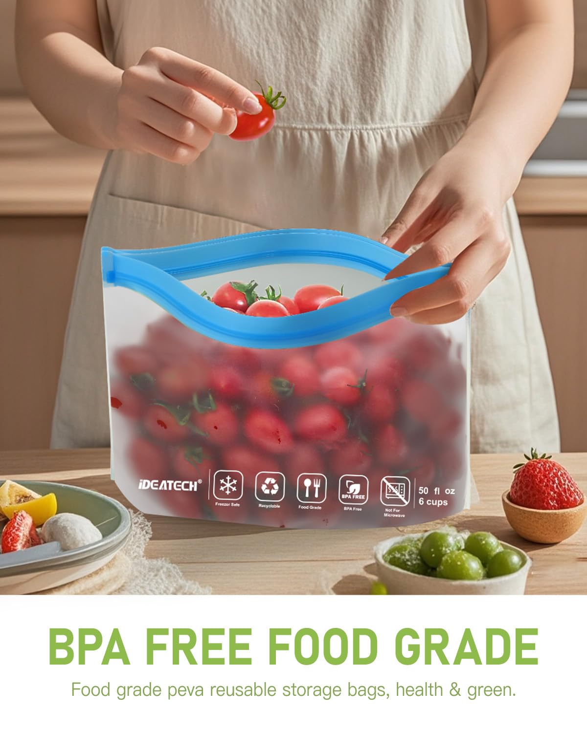 IDEATECH 20Pack Reusable Bags Dishwasher Safe, Leakproof Reusable Freezer Bags, BPA Free Healthy Food Storage Contaizers Sandwich Snack Baggies for Lunch Travel(8 Gallon 6 Quart 6 Snack,Colored)