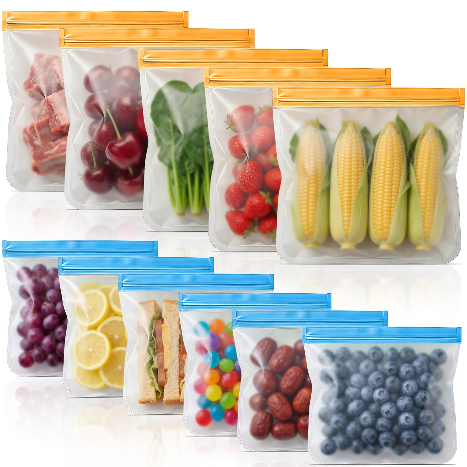 10 Pack Reusable Freezer Bags, Leakproof Reusable Silicone Food Storage Bags BPA Free Contaizers, Snack Sandwich Gallon Bags for Meal Prep, Marinate Meat, Salad Fruit, Veggies, Lunch, Travel, Kitchen